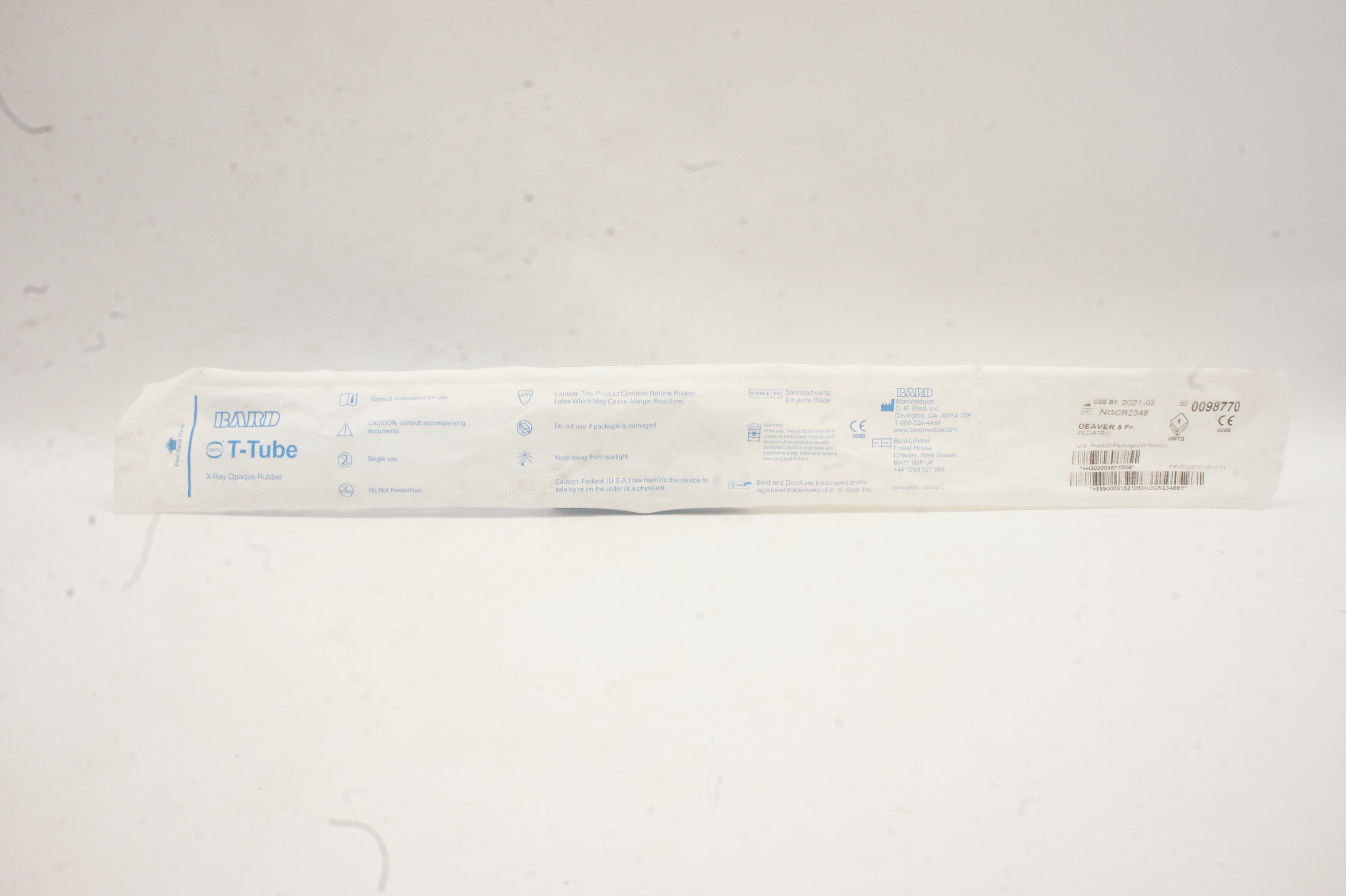 Bard 0098770 Davol T-Tube, Deaver 5Fr. (x)