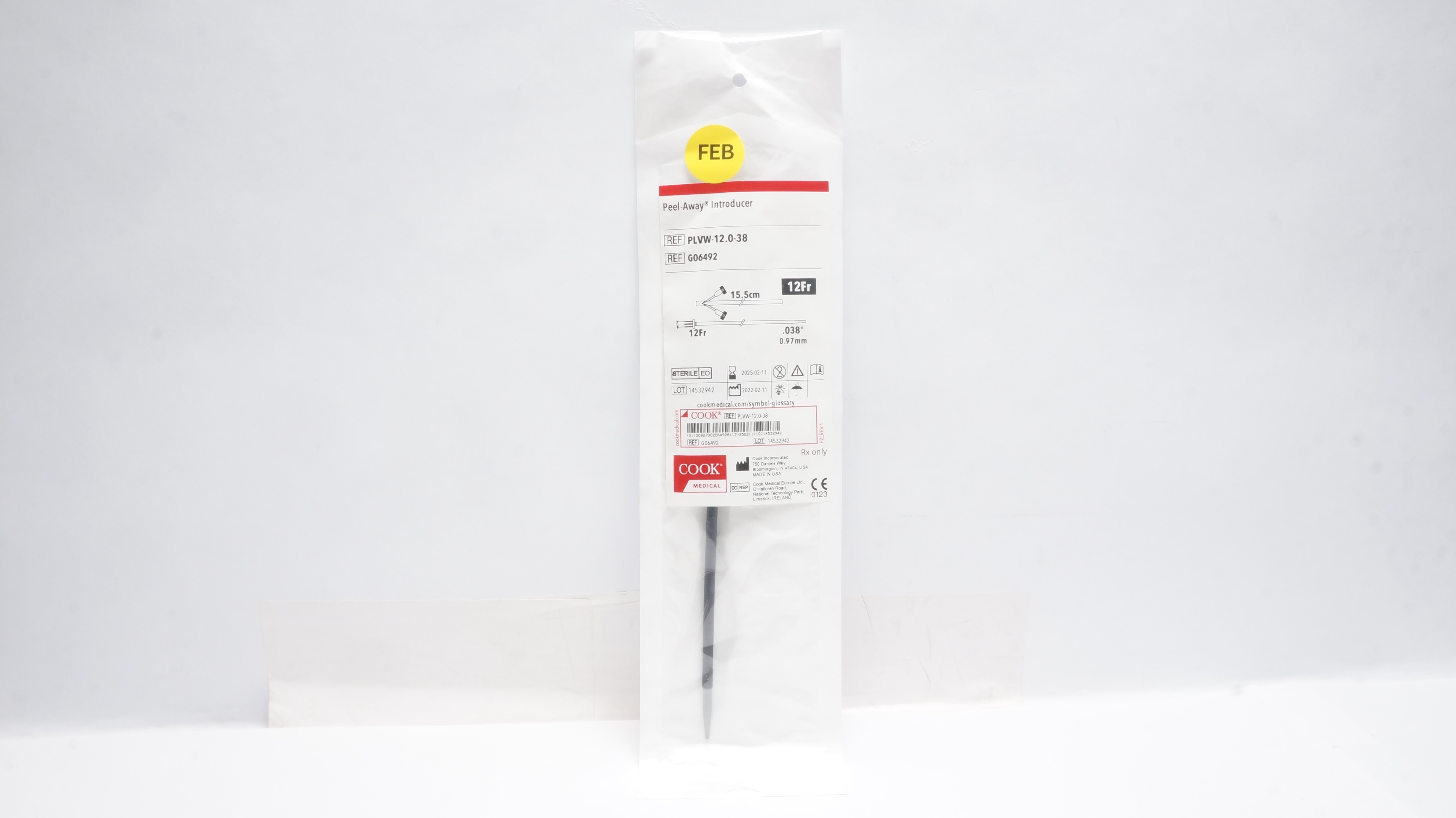 Cook Medical G06492 Peel-Away Introducer 12Fr x 15.5cm x .038inch (x)