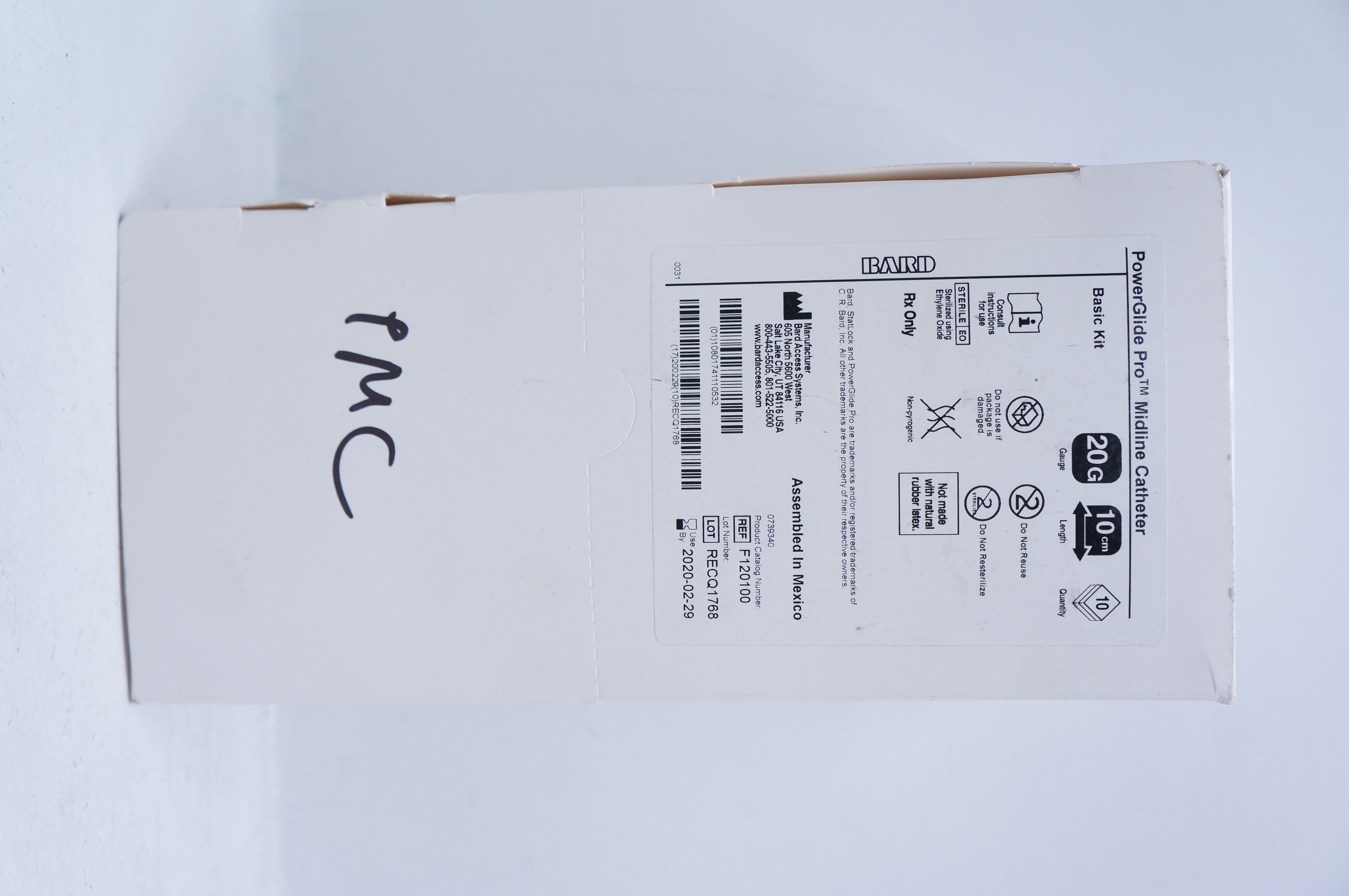 Bard F120100 PowerGlide Pro Midline Cath. 20G x 10cm (x) - Box of 10