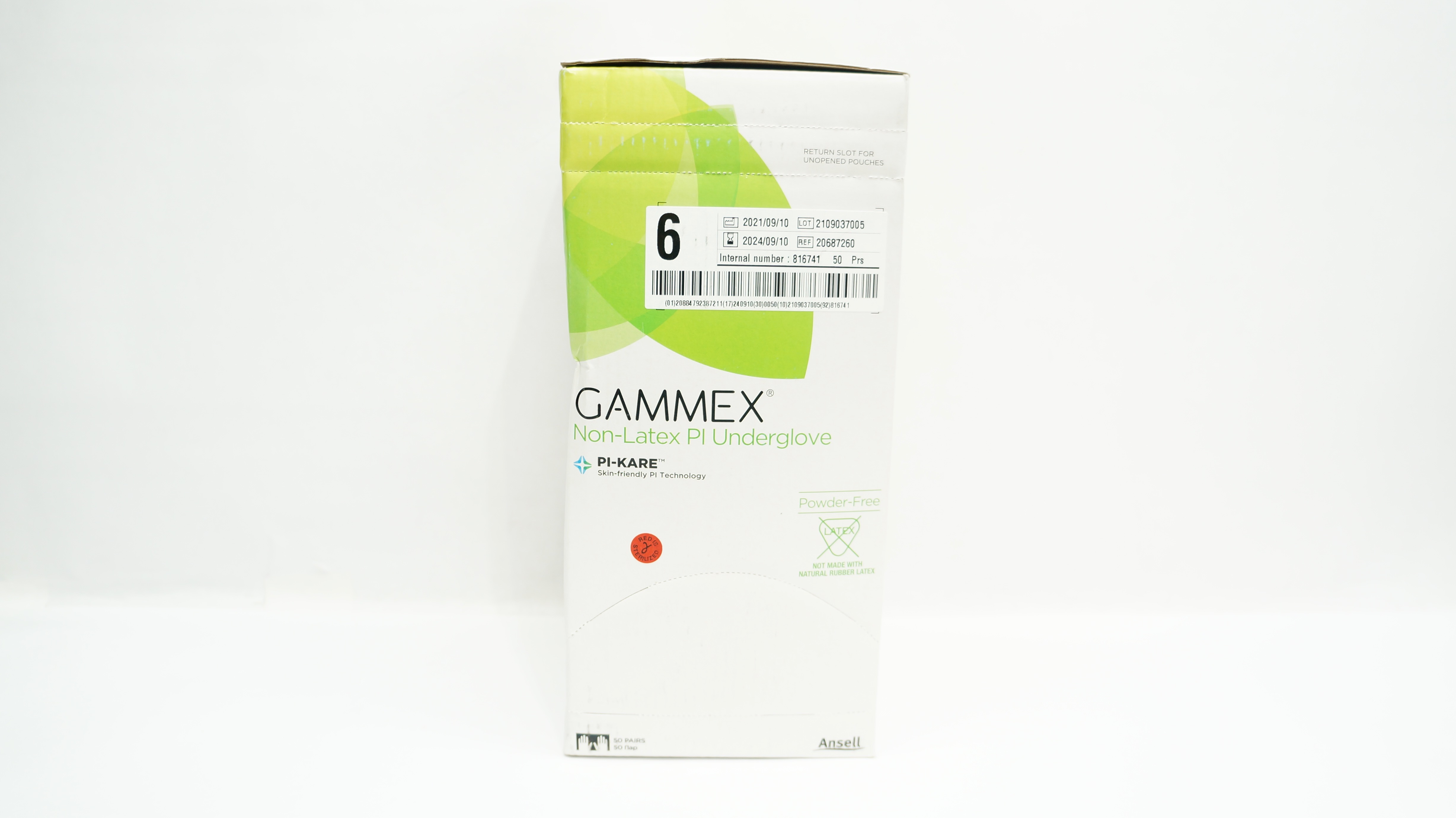Ansell 20687260 Gammex PI Underglove Surgical Gloves Size 6 - Box of 50