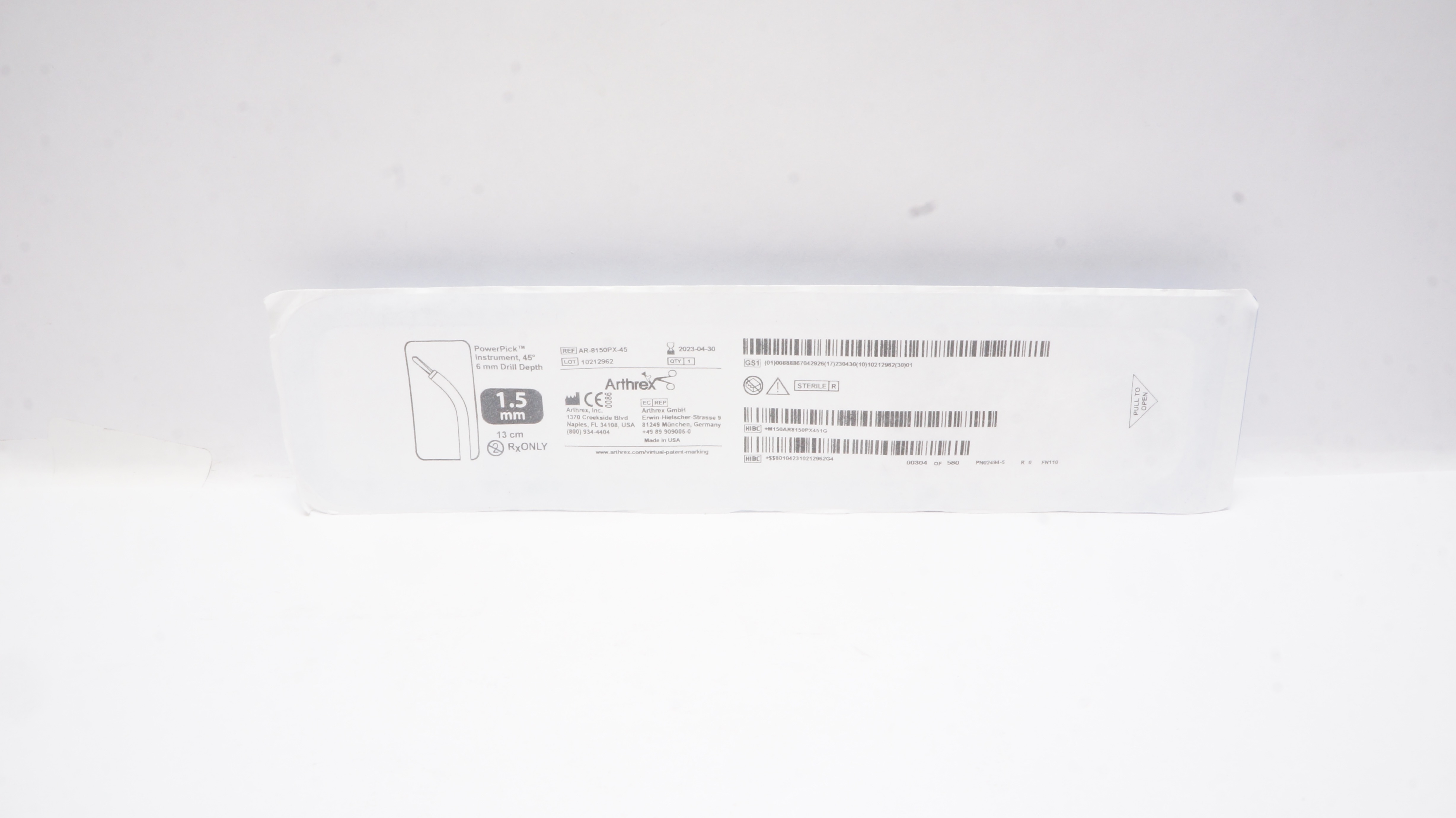 Arthrex AR-8150PX-45 PowerPick 45 Degree, 6mm Drill Depth, 1.5mm x 13cm (x)