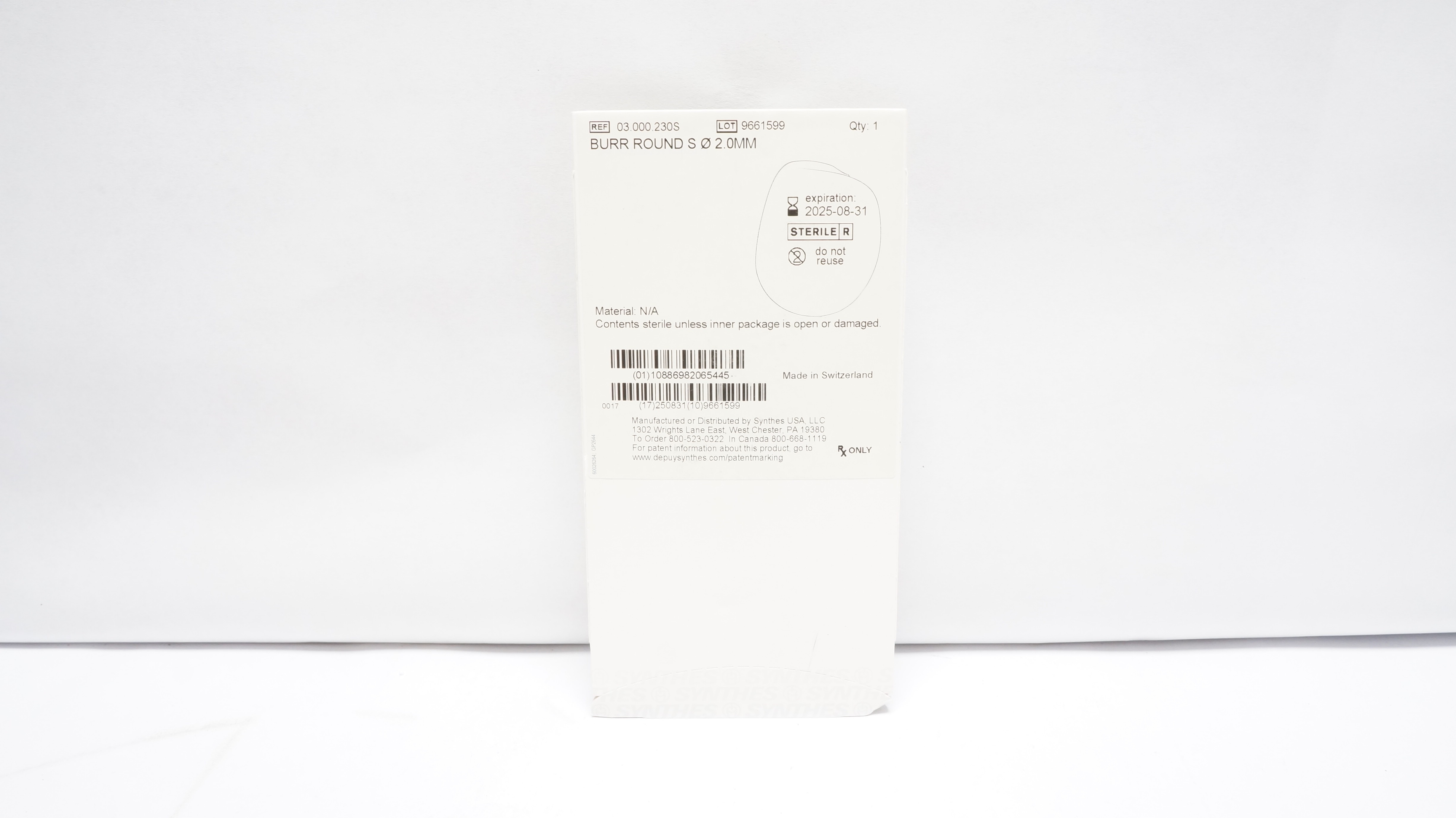 Synthes 03.000.230S Round Burr, S, 2 mm (x)