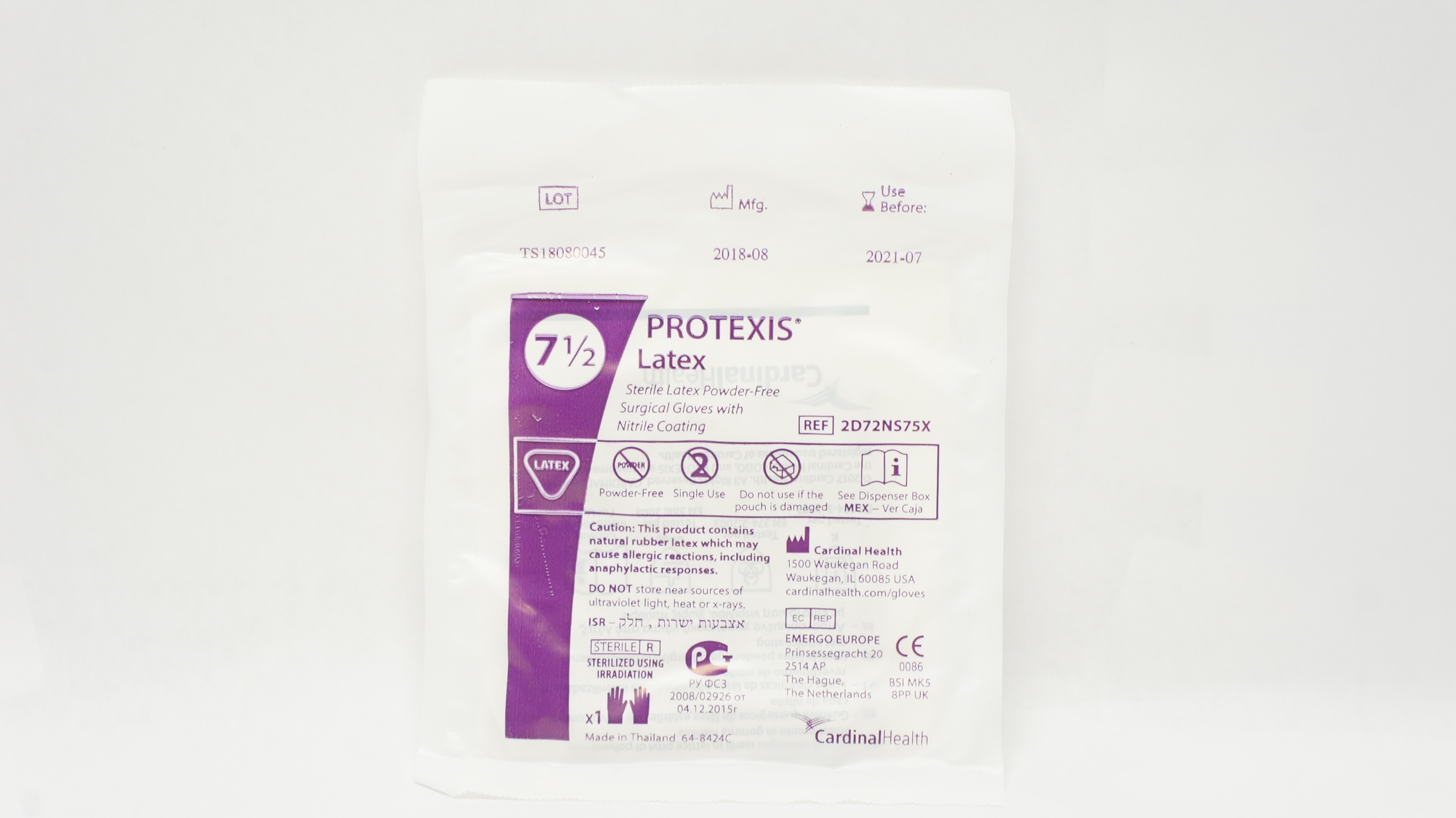 Cardinal Health 2D72NS75X Protexis Latex Sterile Surgical Gloves, Size 7 1/2 (x)