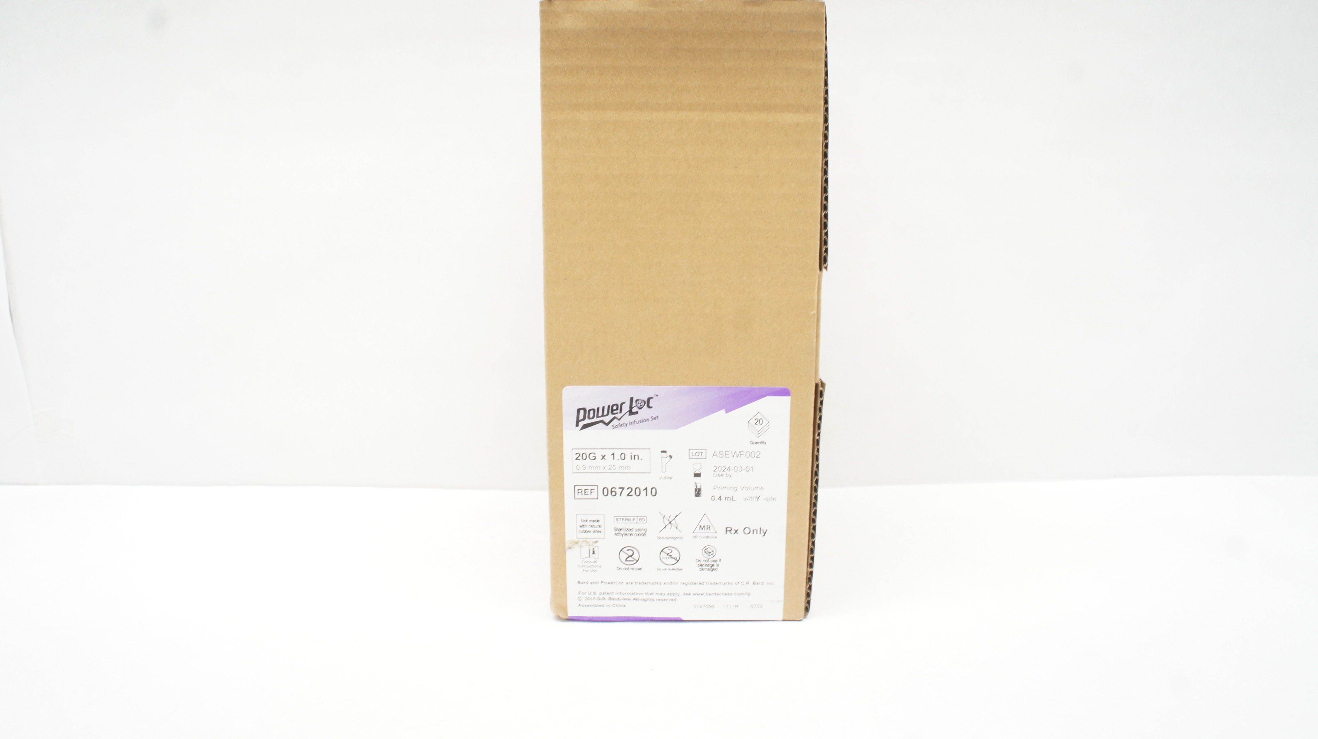 Bard 0672010 Power Loc Safety Infusion Set 20G x 1.0inch (x) - Box of 20