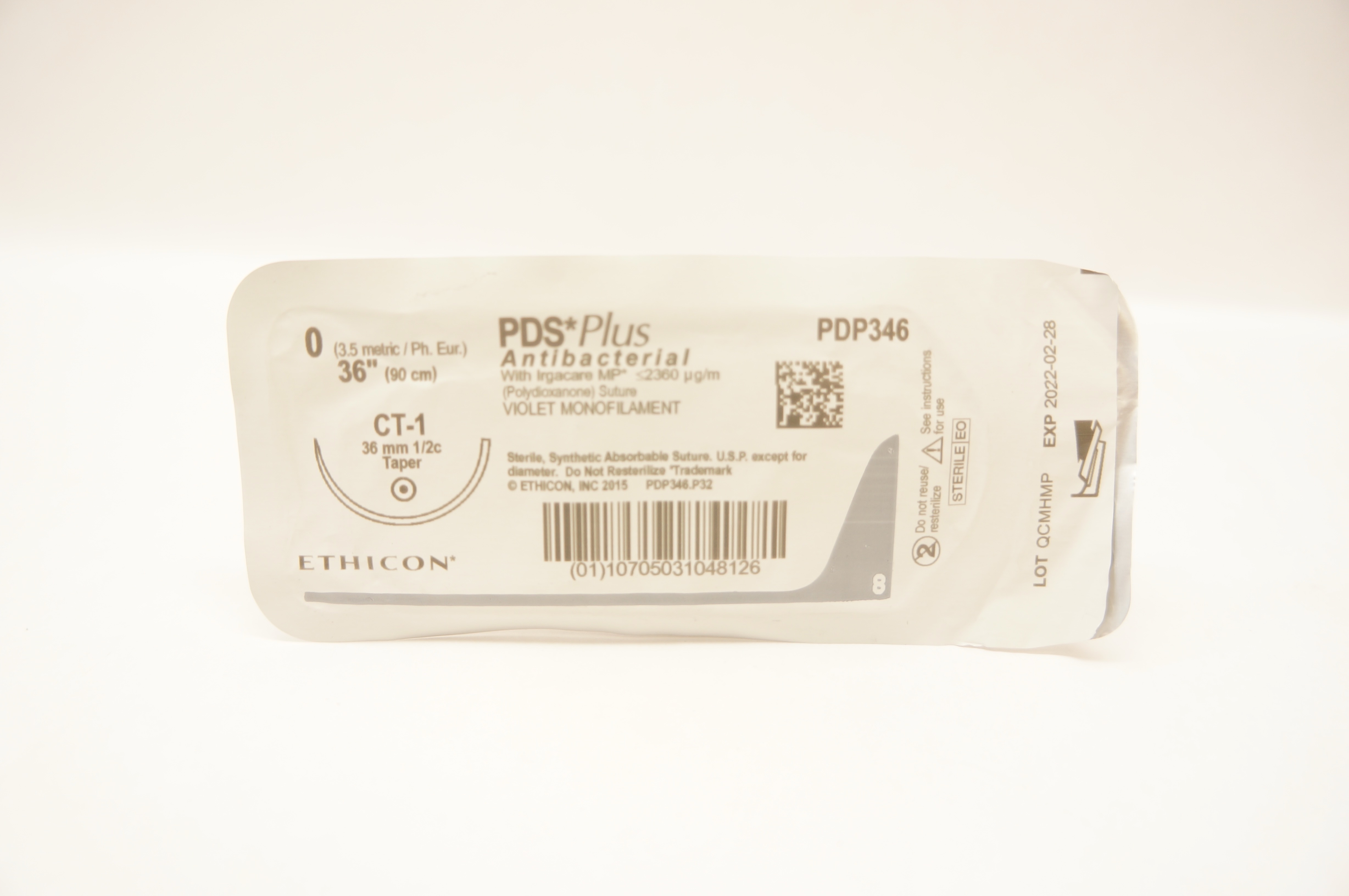 Ethicon PDP346 0 PDS Plus Polydioxanone Stre CT-1 36mm 1/2c Taper 36inch (x)