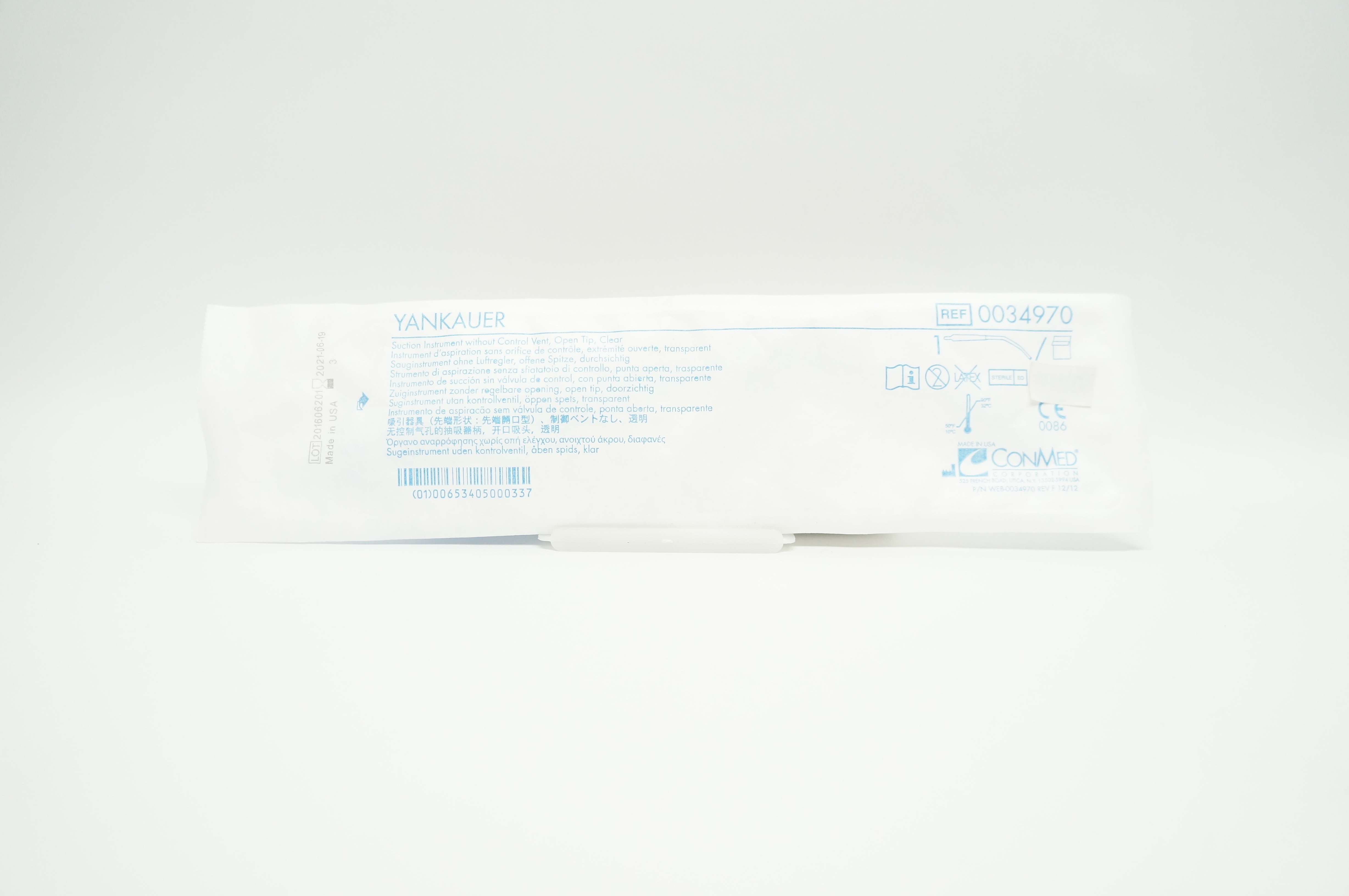 Conmed 0034970 Yankauer Suction Instrument without Control Vent, Open Tip, Clear