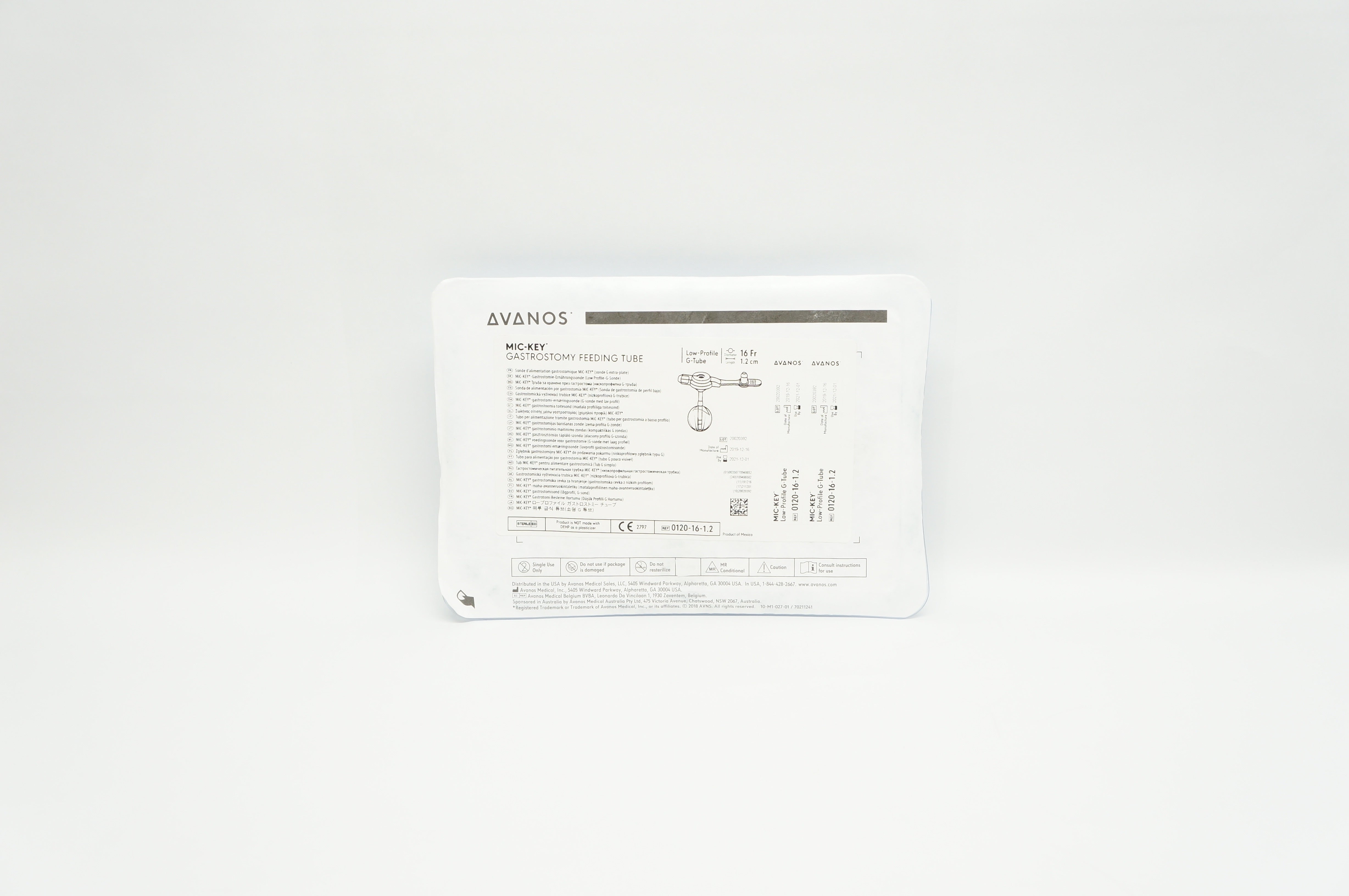 Avanos 0120-16-1.2 MIC-KEY Gastrostomy Feeding Tube Low-Profile G-Tube 16Fx1.2cm