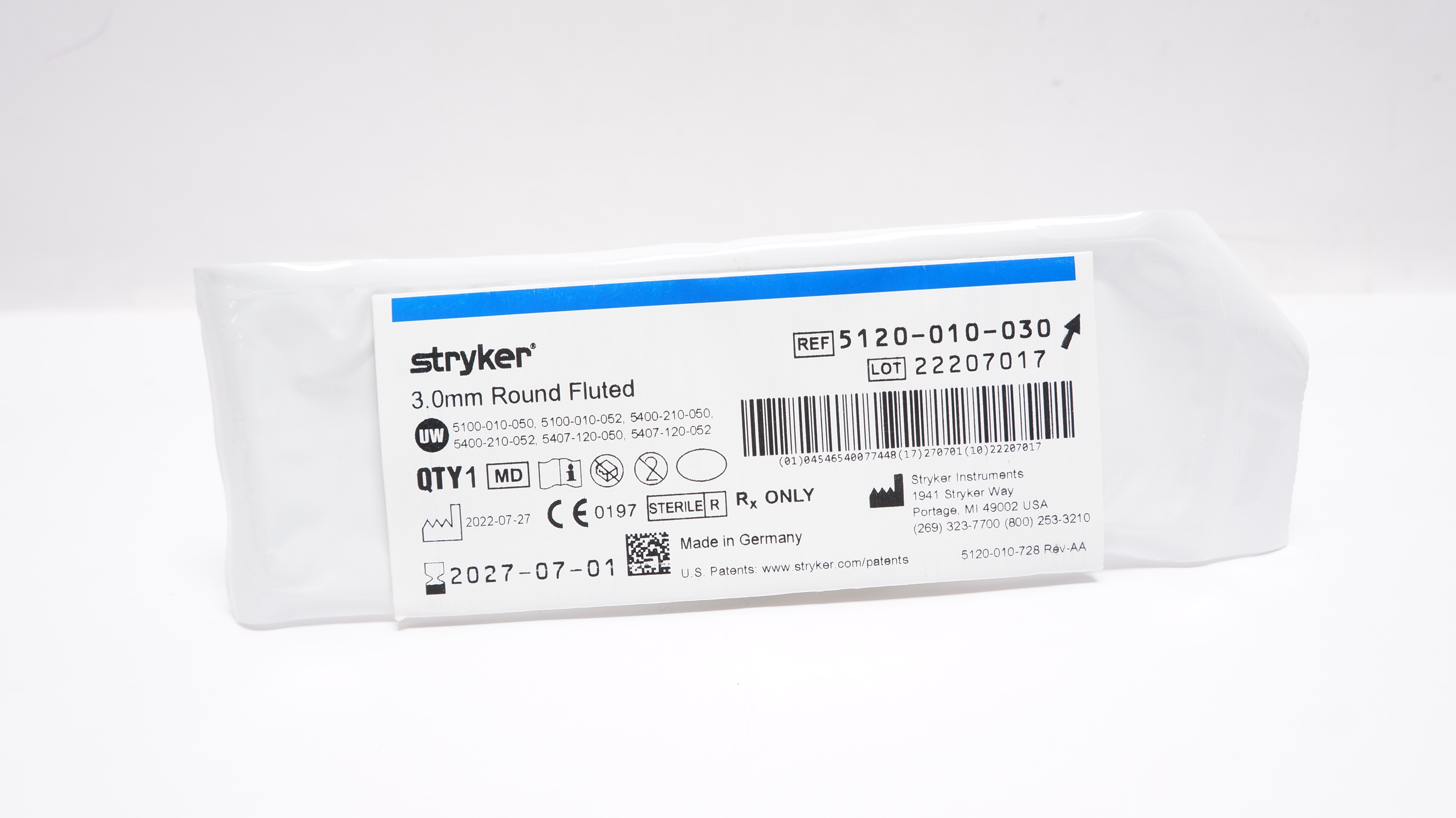 Stryker 5120-010-030 Round Fluted 3.0mm
