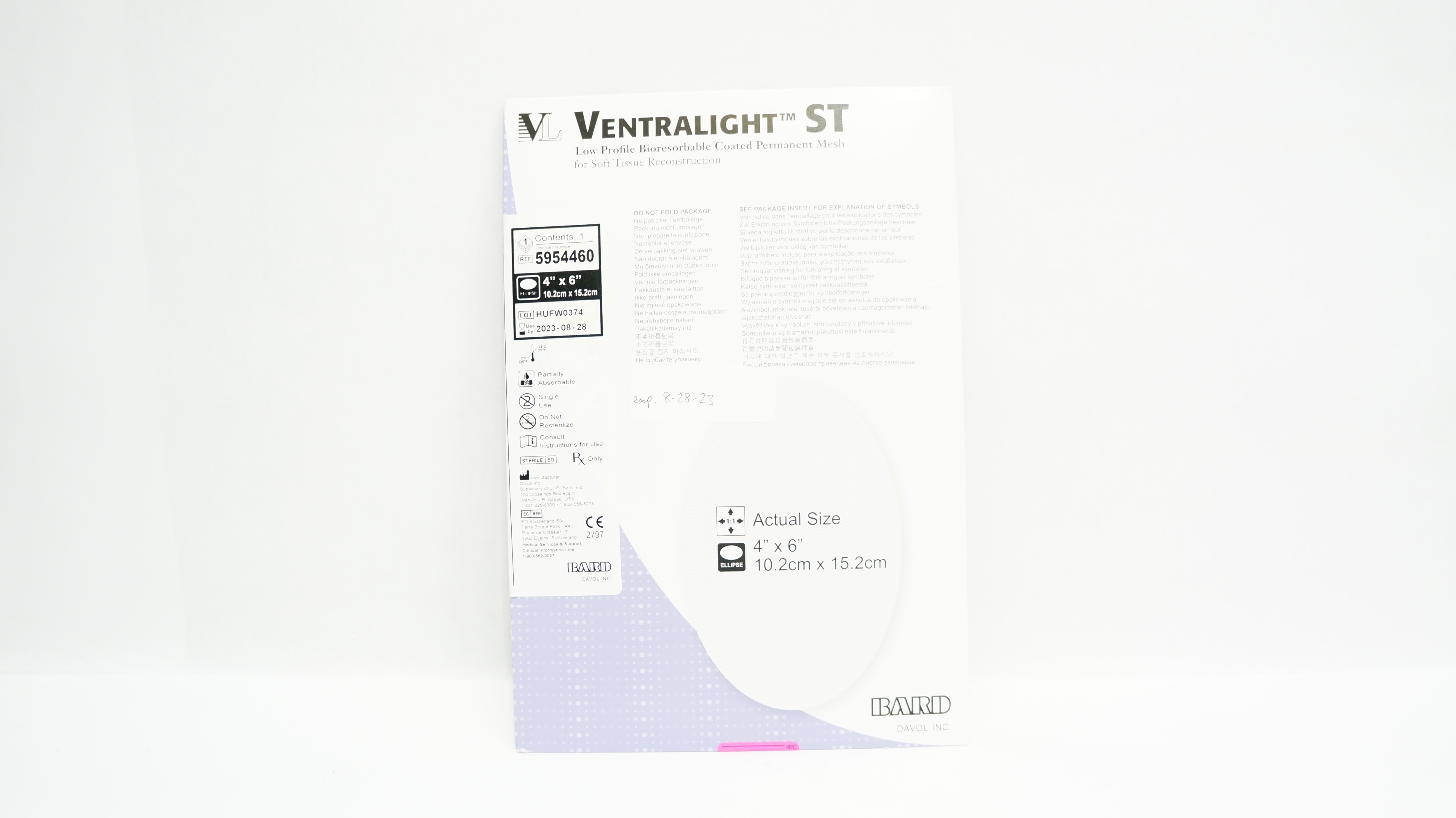 Bard 5954460 Ventralight ST Bioresorbable Coated Permanent Mesh 4inch x 6inch(x)