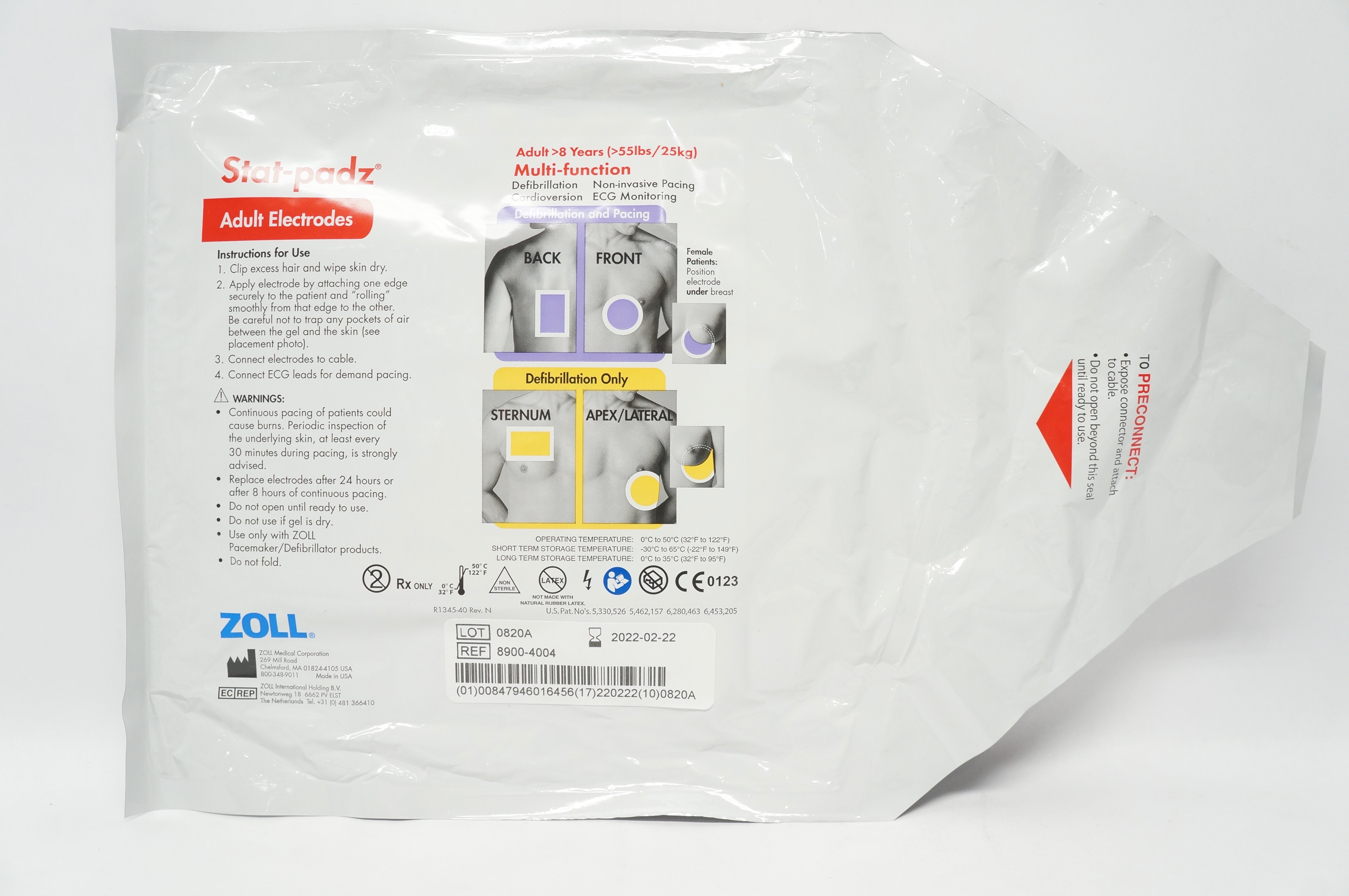 Zoll 8900-4004 Stat-padz Multi-Function Adult Electrodes >8 Years, >55 lbs (x)