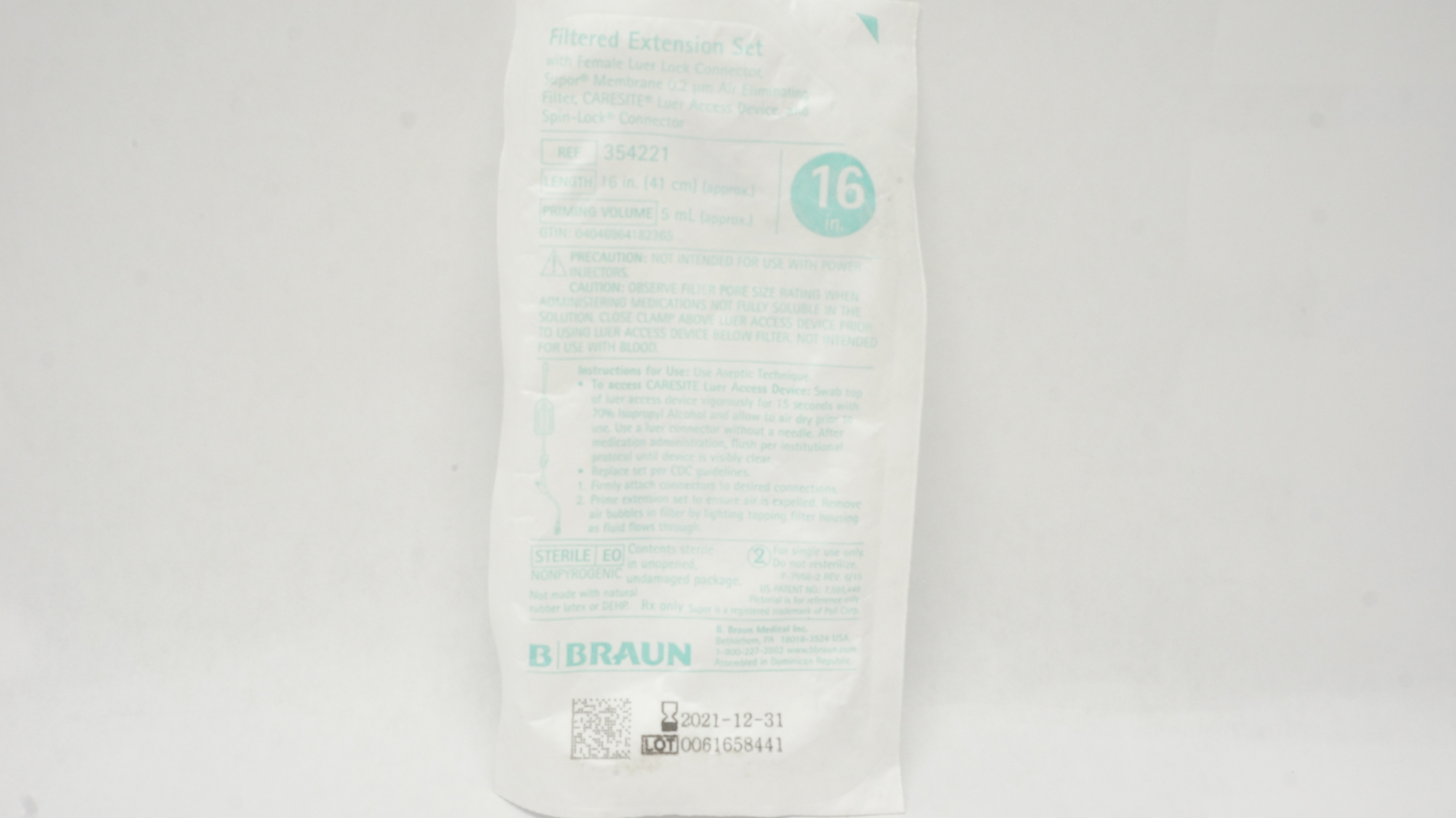 Braun 354221 Filtered Extension Set with Female Luer Lock Connector 16in 5mL (x)