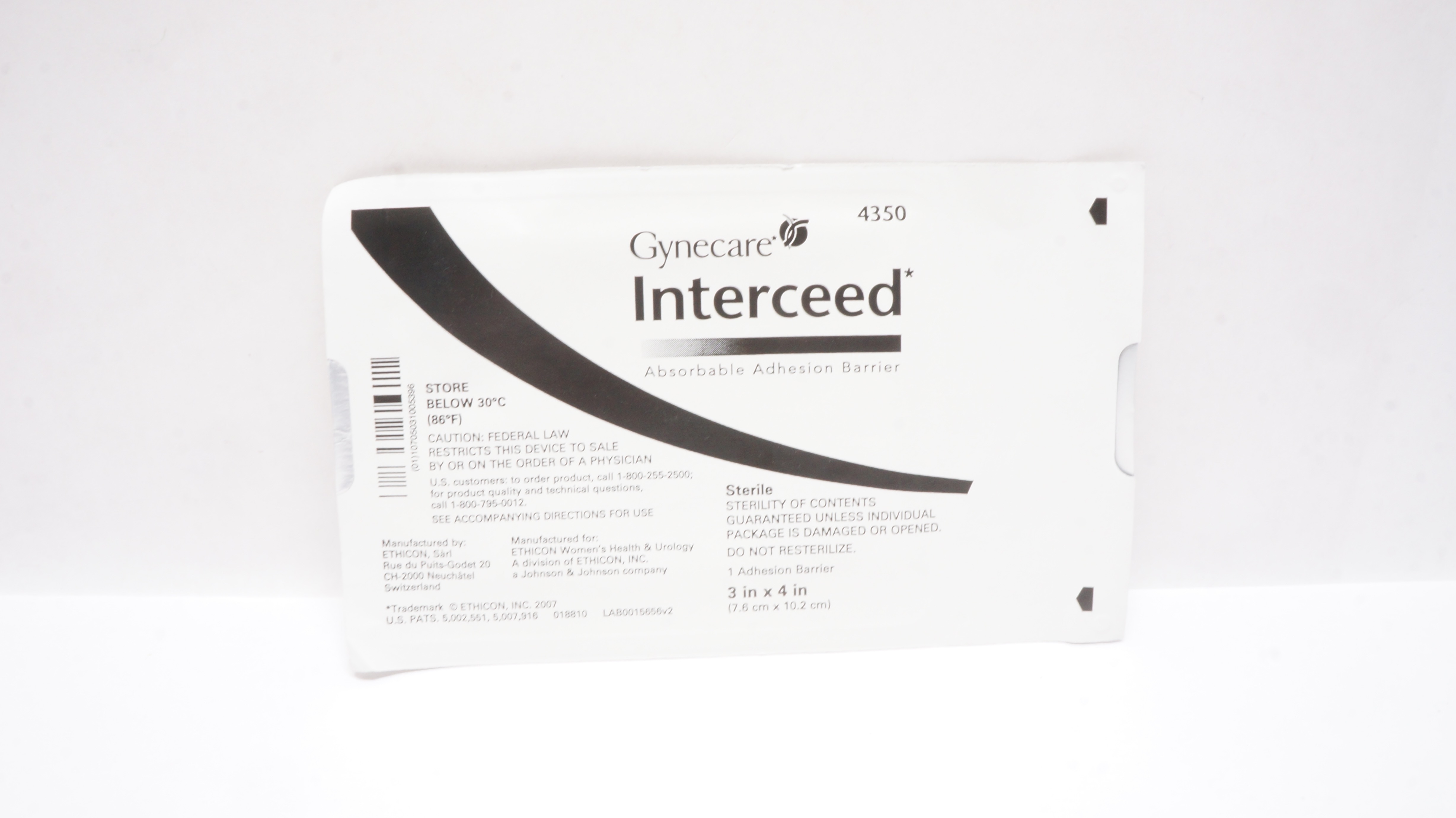 Ethicon 4350 Gynecare Interceed Absorbable Adhesive Barrier 3x4inch (x)