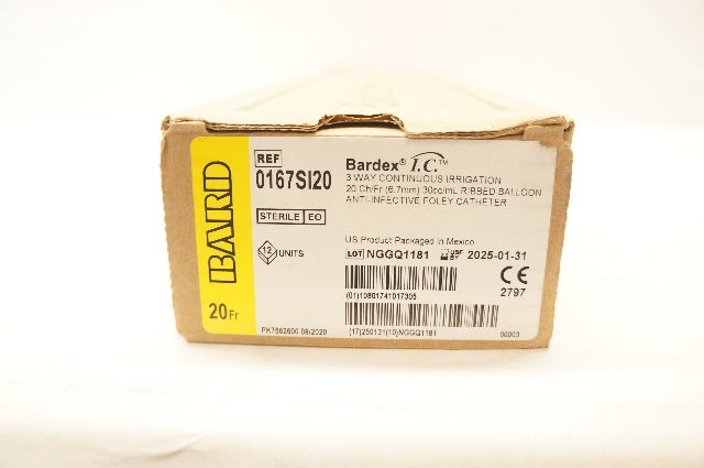 Bard 0167SI20 Bardex I.C. Anti-Infective Foley Cath. 20Ch/Fr - Case of 12