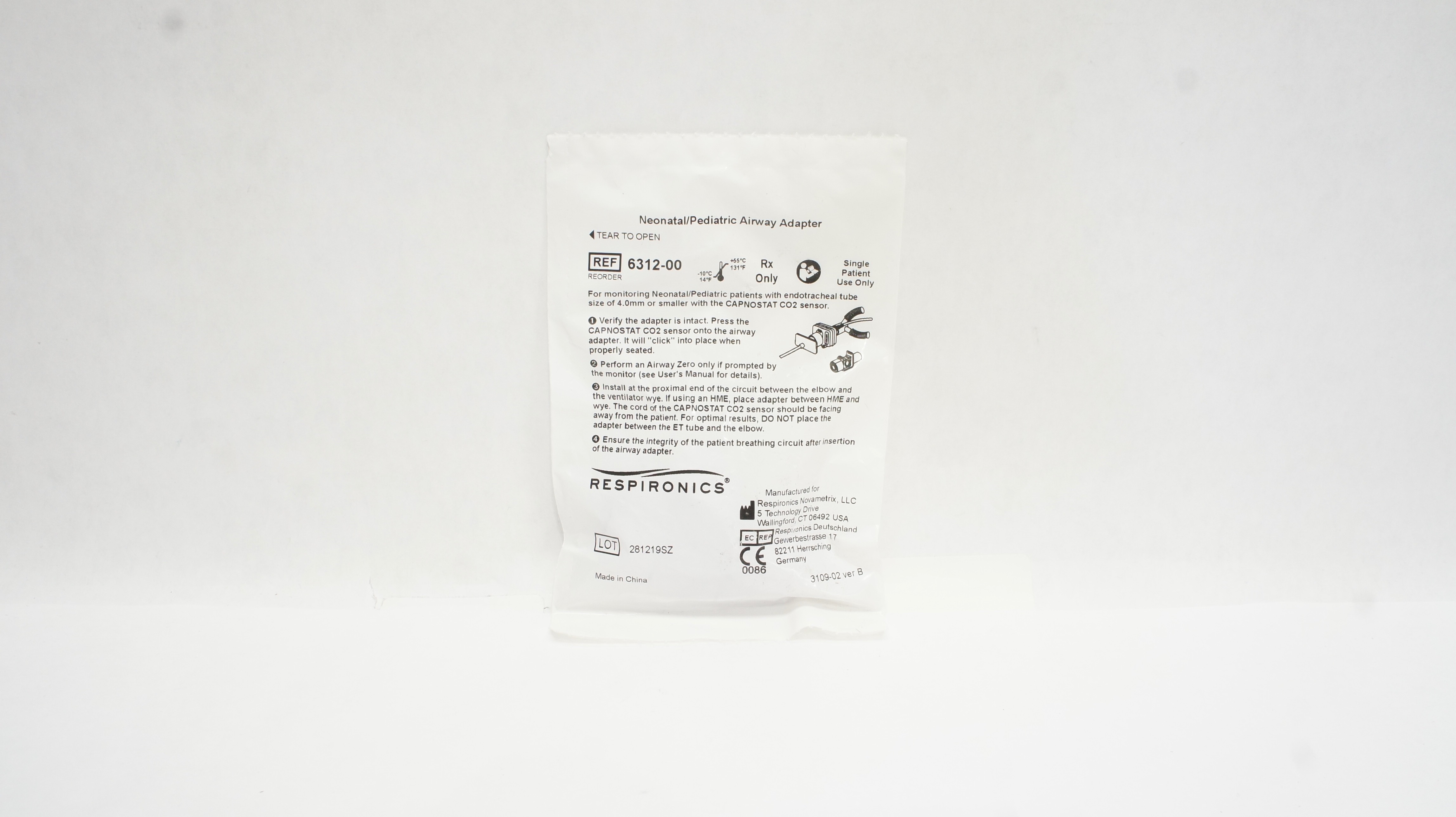 Respironics Novametrix 6312-00 Neonatal/Pediatric Airway Adapter