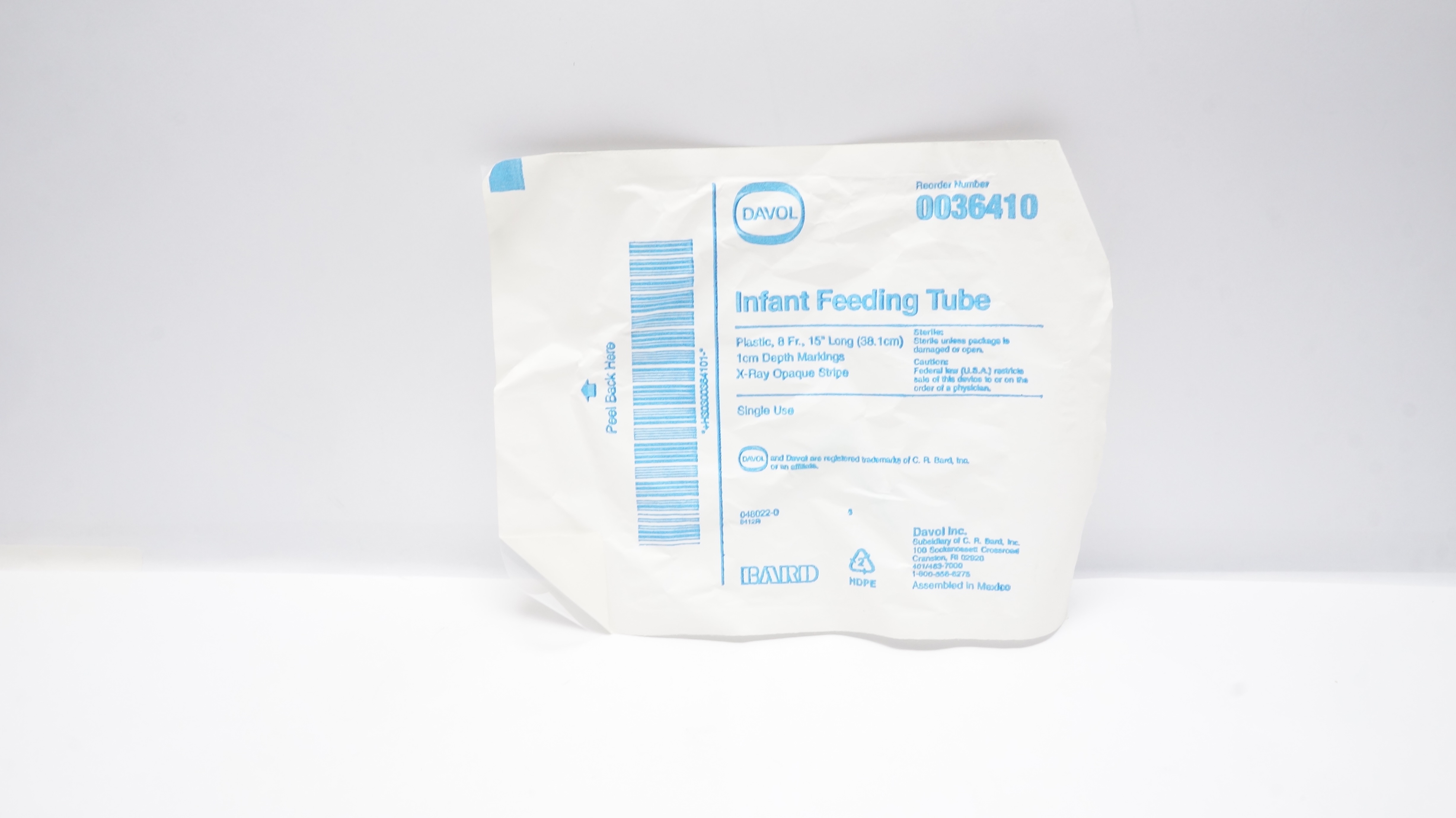 Bard 0036410 Davol Infant Feeding Tube 8Fr. x 15inch x 1cm