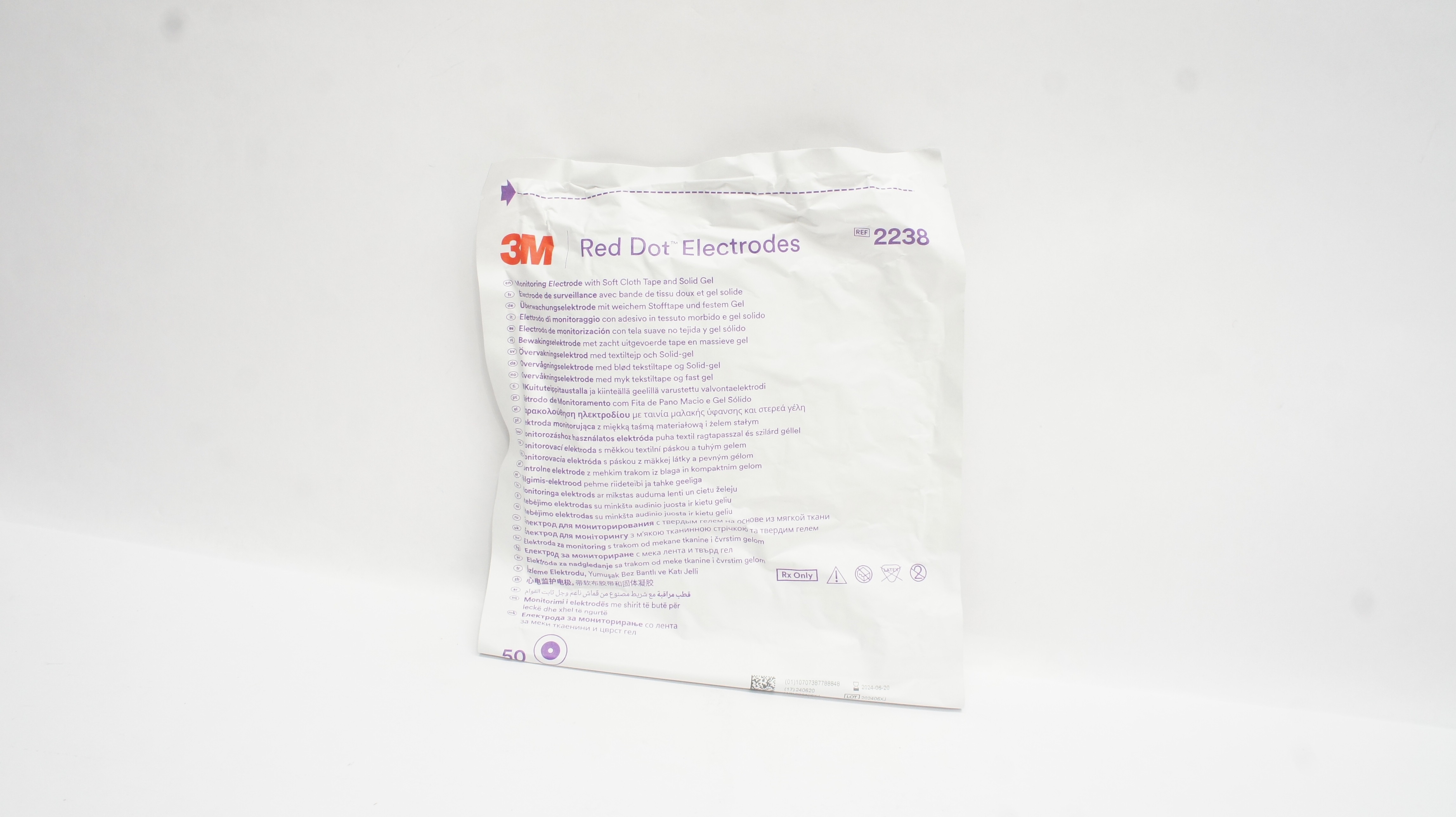 3M 2238 Red Dot Monitoring Electrode W/Soft Cloth & Solid Gel - Pack of 50