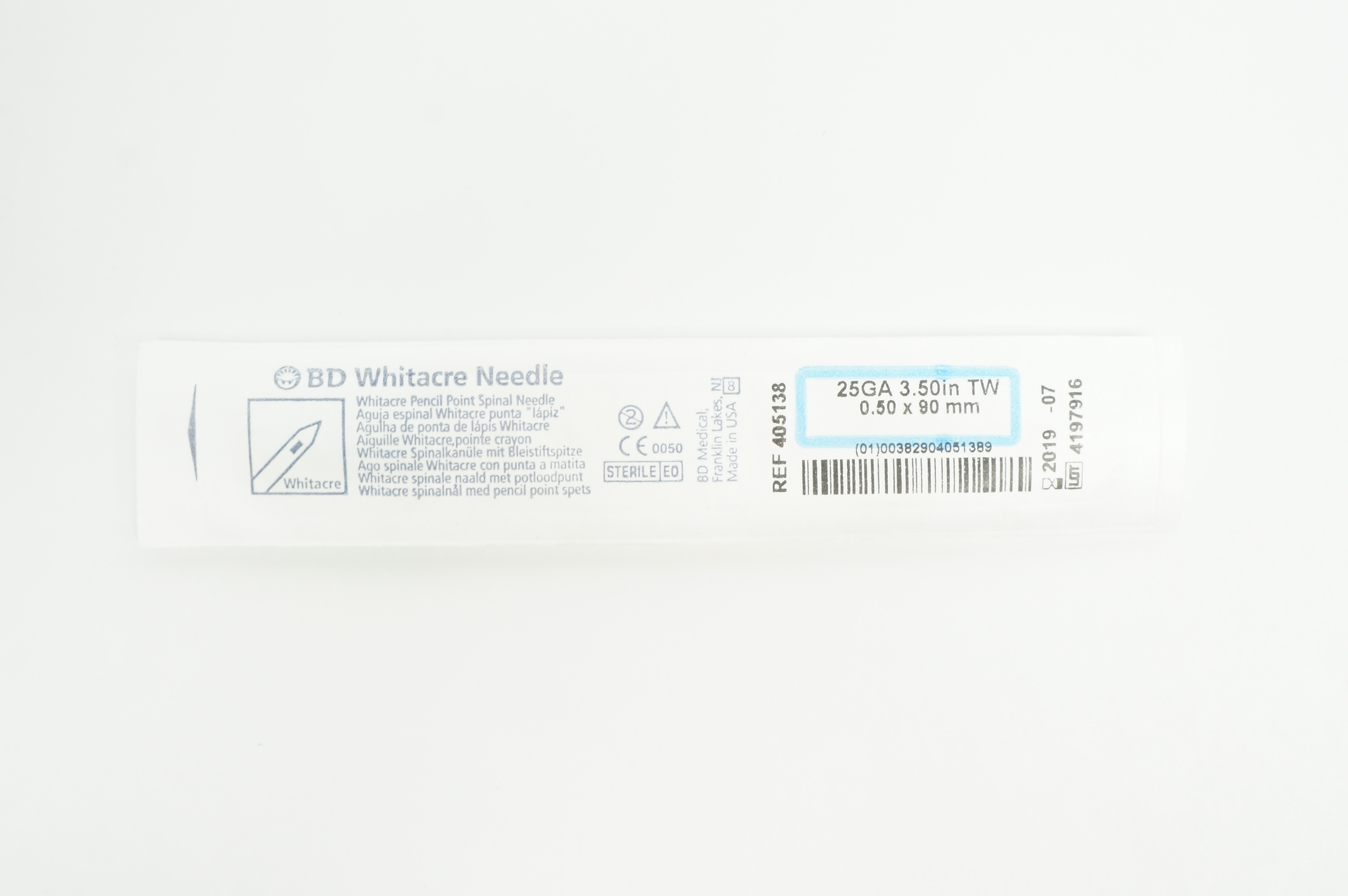 BD 405138 Whitacre Pencil Point Spinal Ndle 25Ga x 3.50 inch (x)