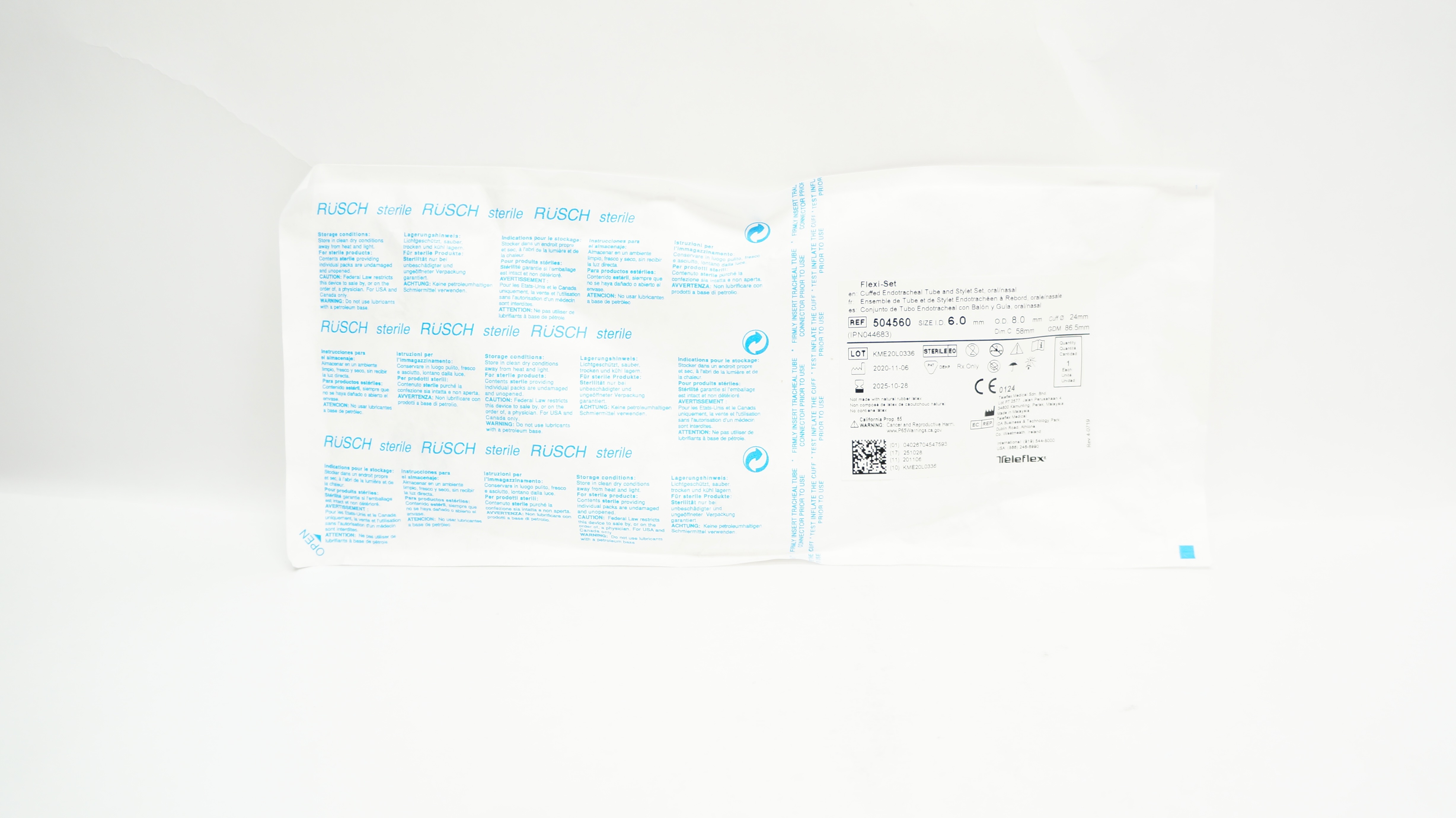 Teleflex 504560 Flexi Set Cuffed Endotracheal Tube Stylet Set 6.0 x 8.0 x 24mm