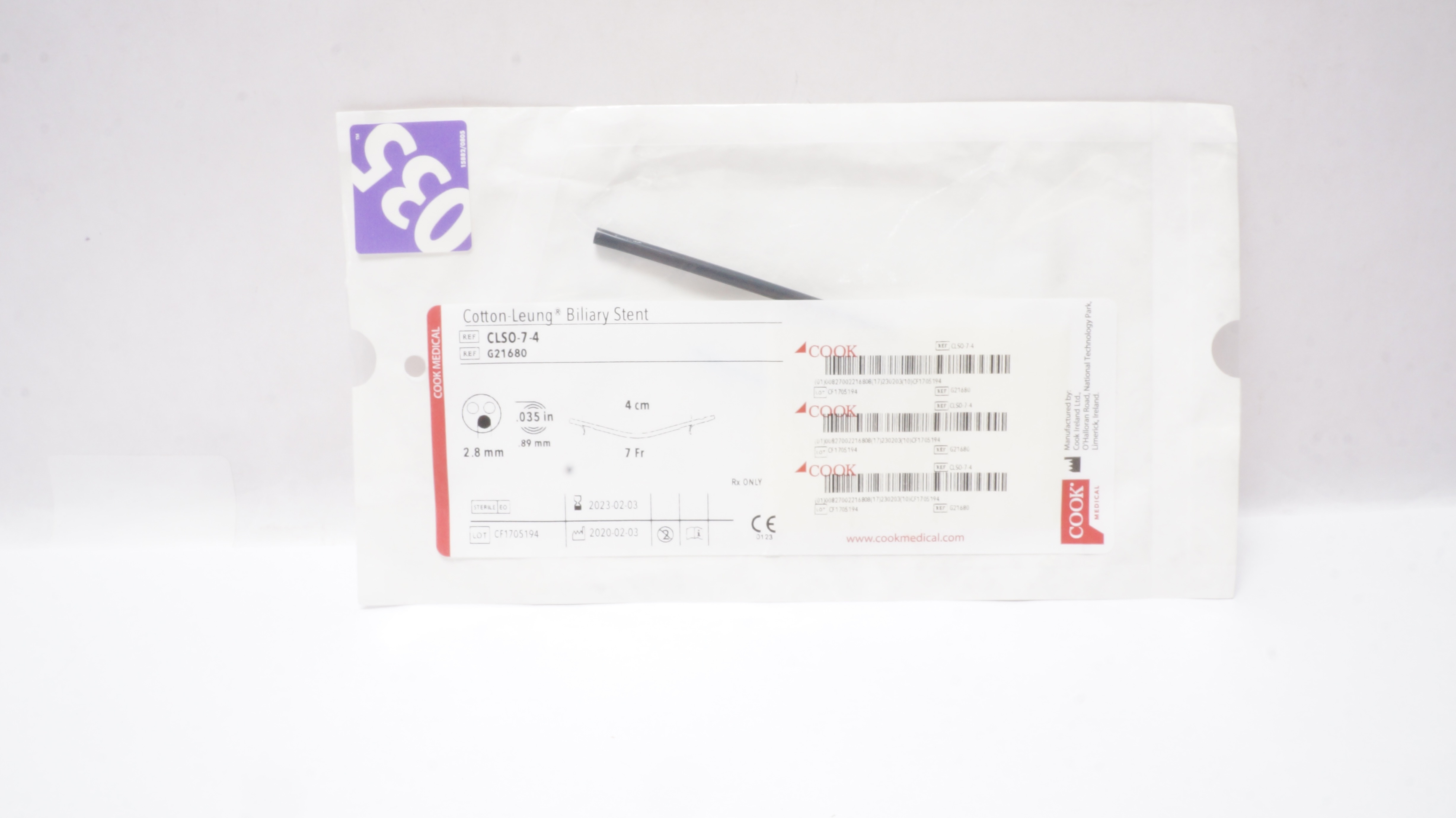 Cook Medical G21680 Cotton-Leung Biliary Stnt 2.8mm x .035inch x 7Fr (x)