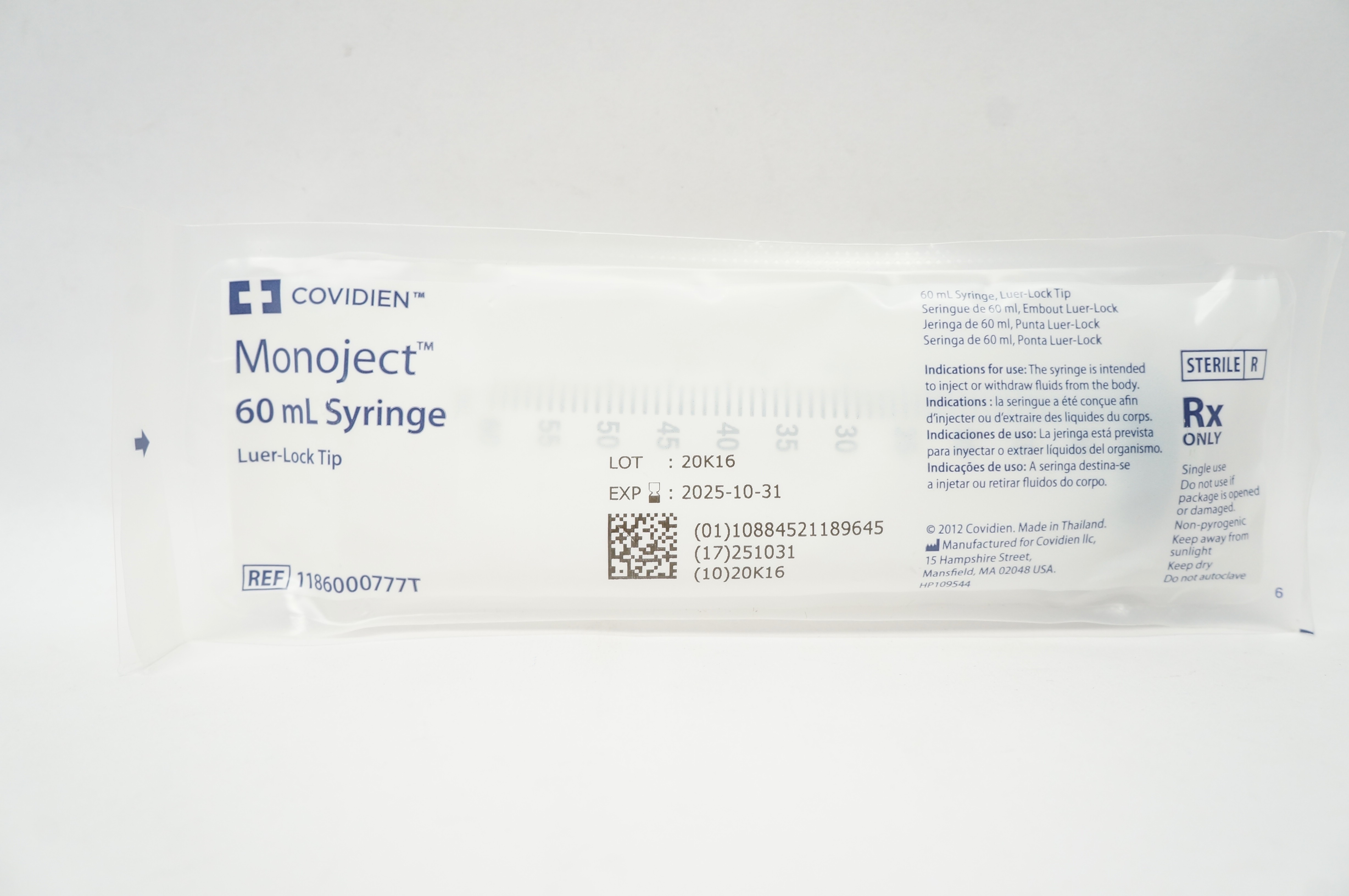 Covidien 1186000777T Monoject 60ml Syringe Luer-Lock Tip