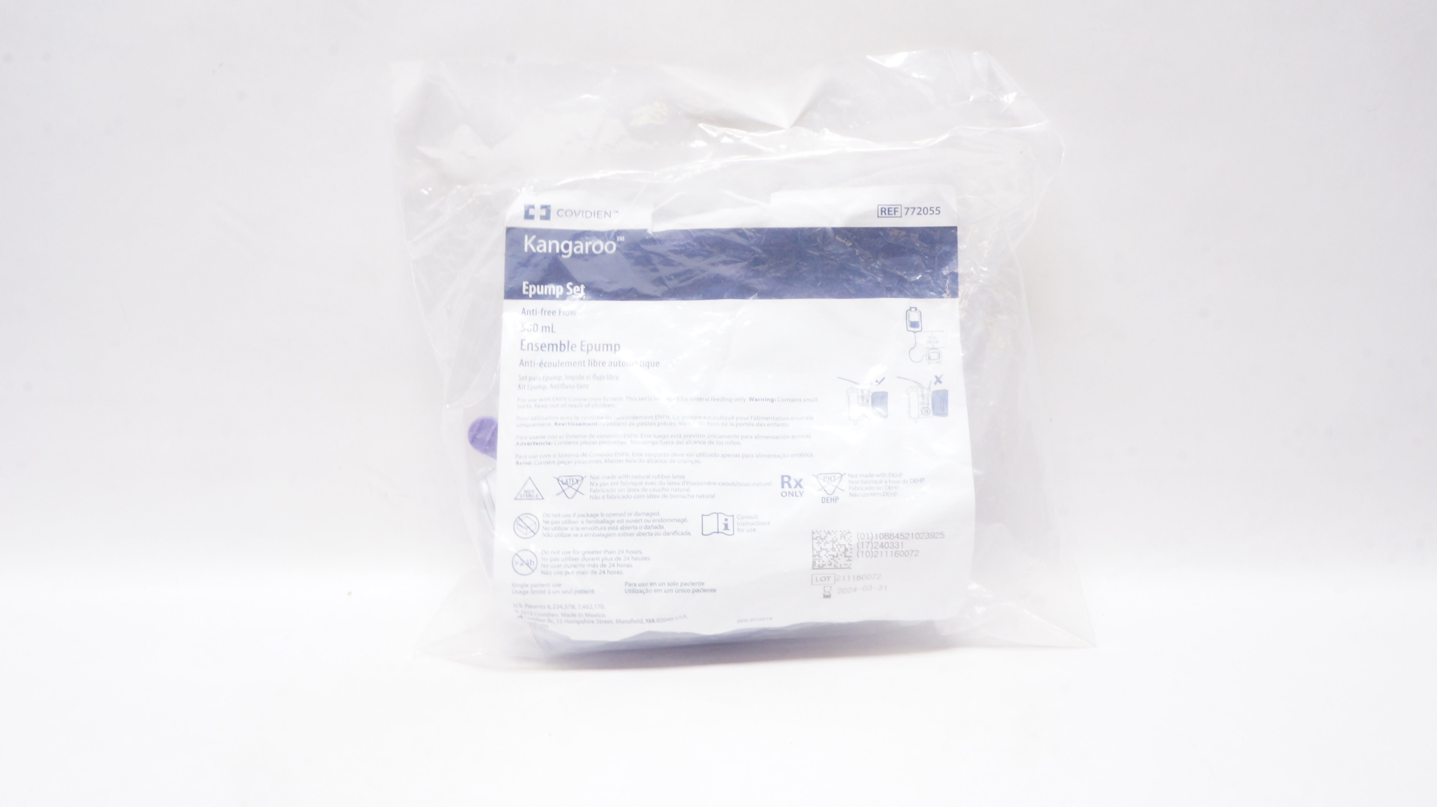 Covidien 772055 Kangaroo Epump Set Anti-Free Flow 500mL