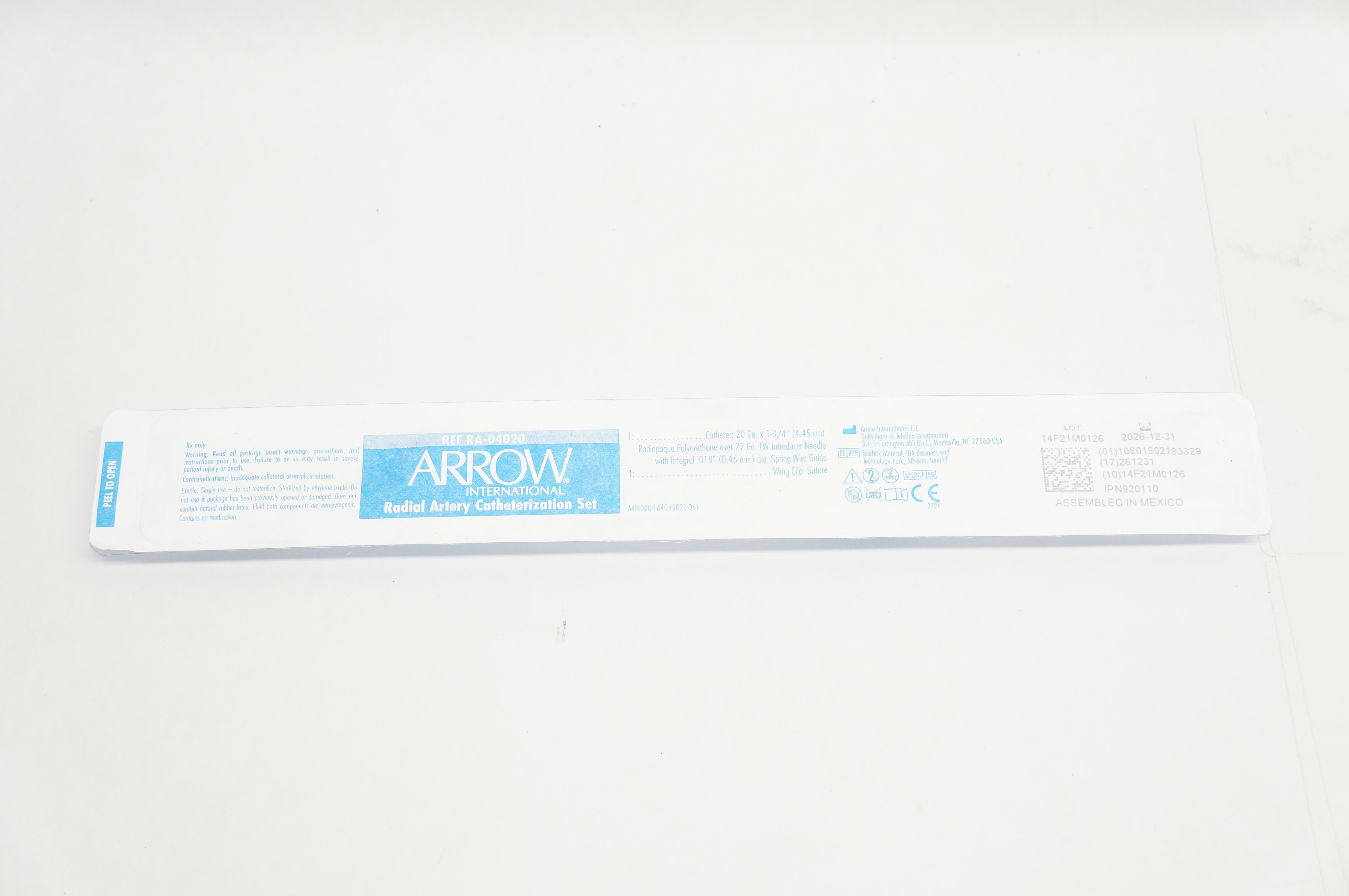 Arrow RA-04020 Radial Artery Catheterization Set 20Ga x 1-3/4 inch