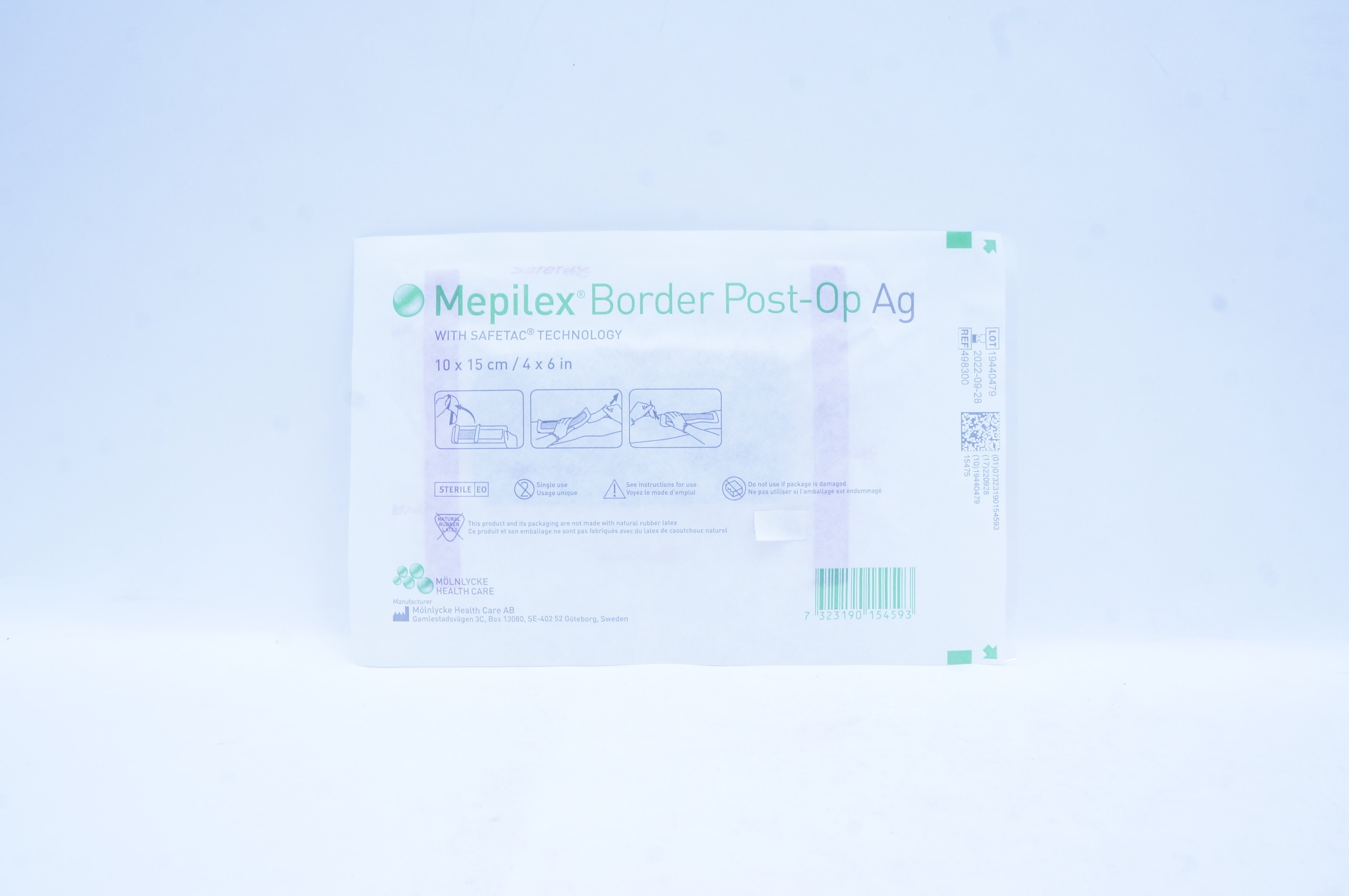 Molnlycke Health Care 498300 Mepilex Border Post-Op Ag 4 x 6inch
