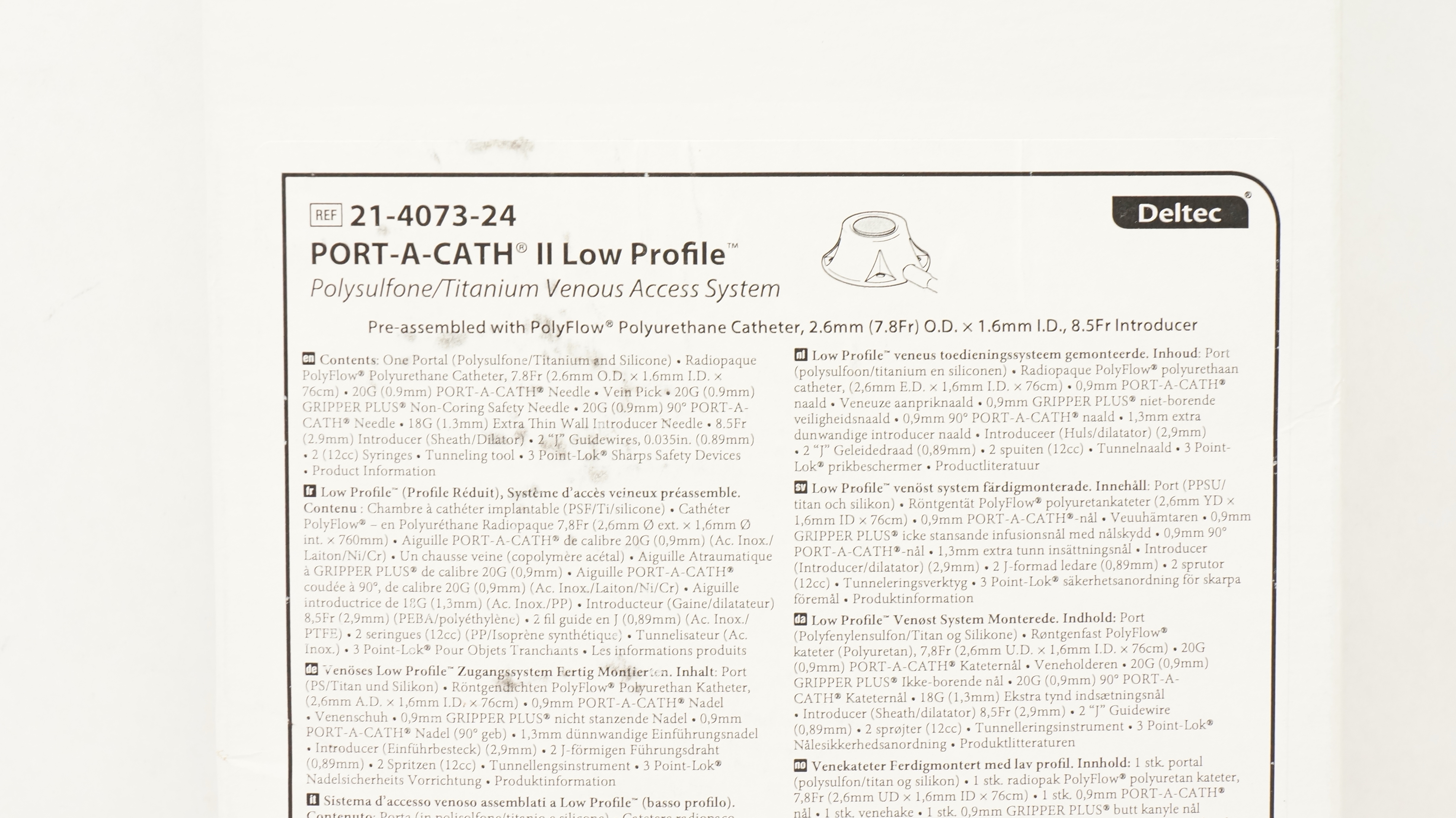 Smiths Medical 21-4073-24 Port-A-Cath II Low Profile Cath. 2.6 x 1.6mm x 8.5Fr(x)