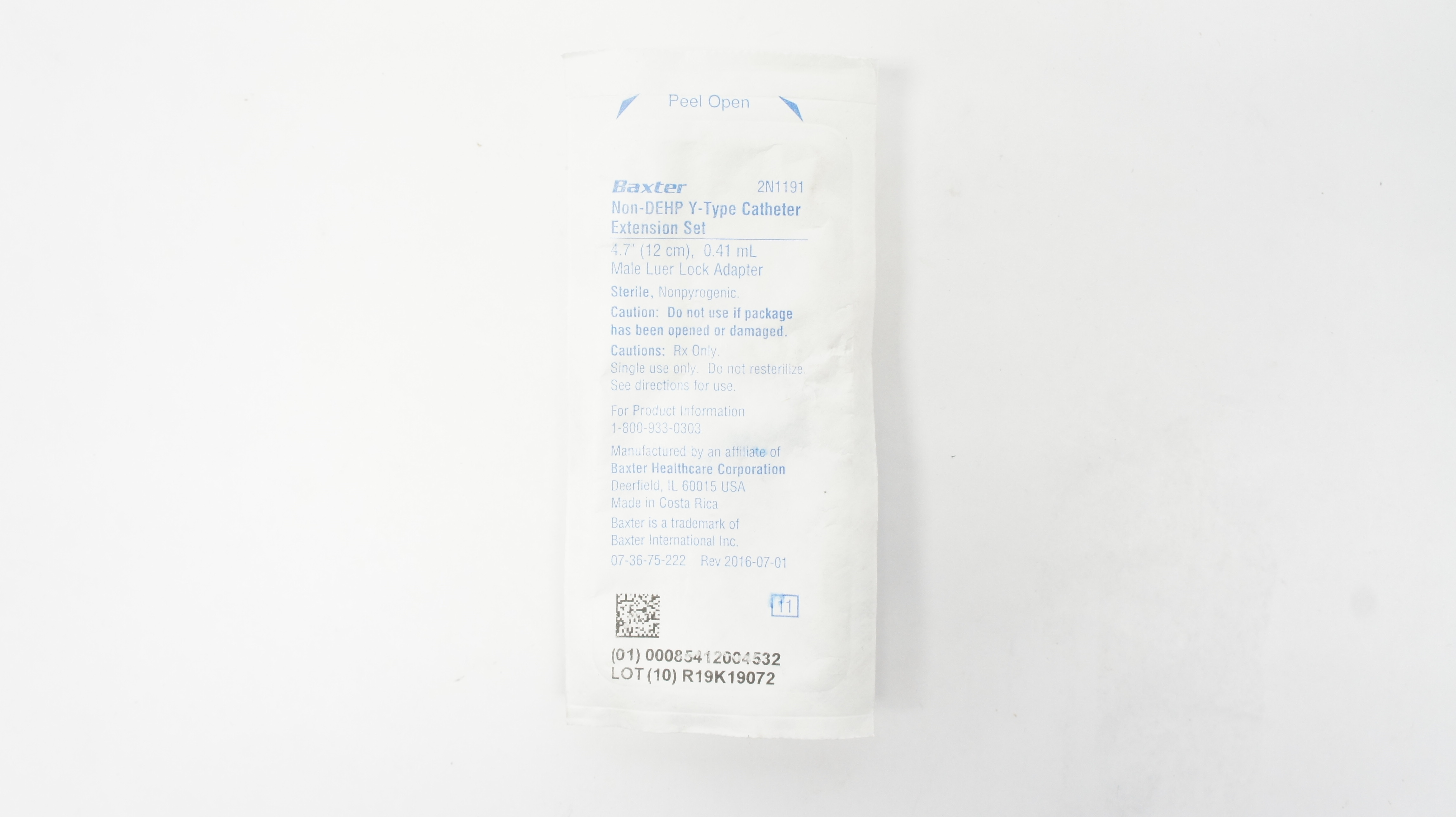 Baxter 2N1191 Non-DEHP Y-Type Cath. Extension Set 4.7 inch x 0.41 mL