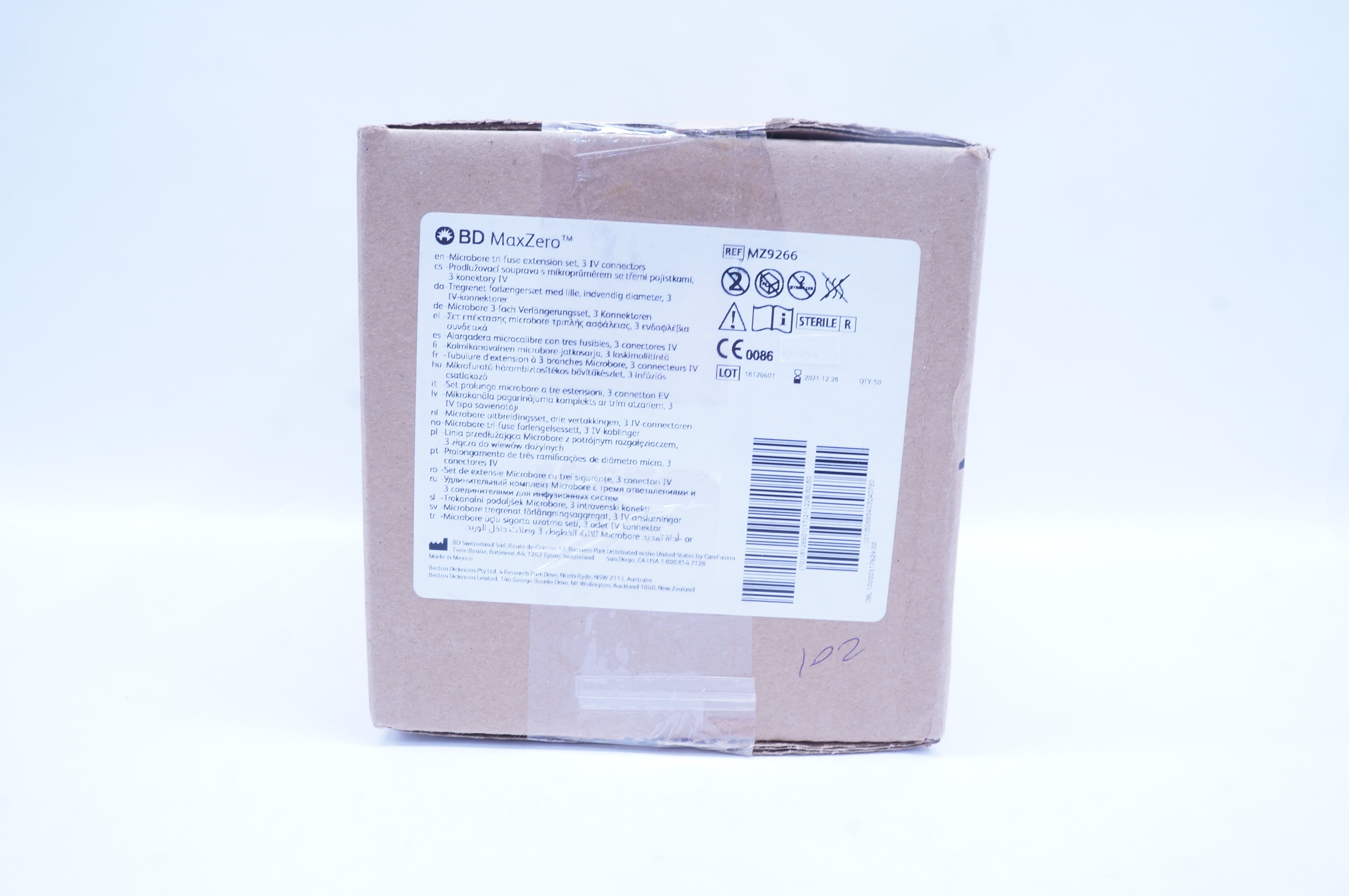 BD MZ9266 MaxZero Microbore Tri-fuse Extension Set, 3 IV connectors - Box of 50