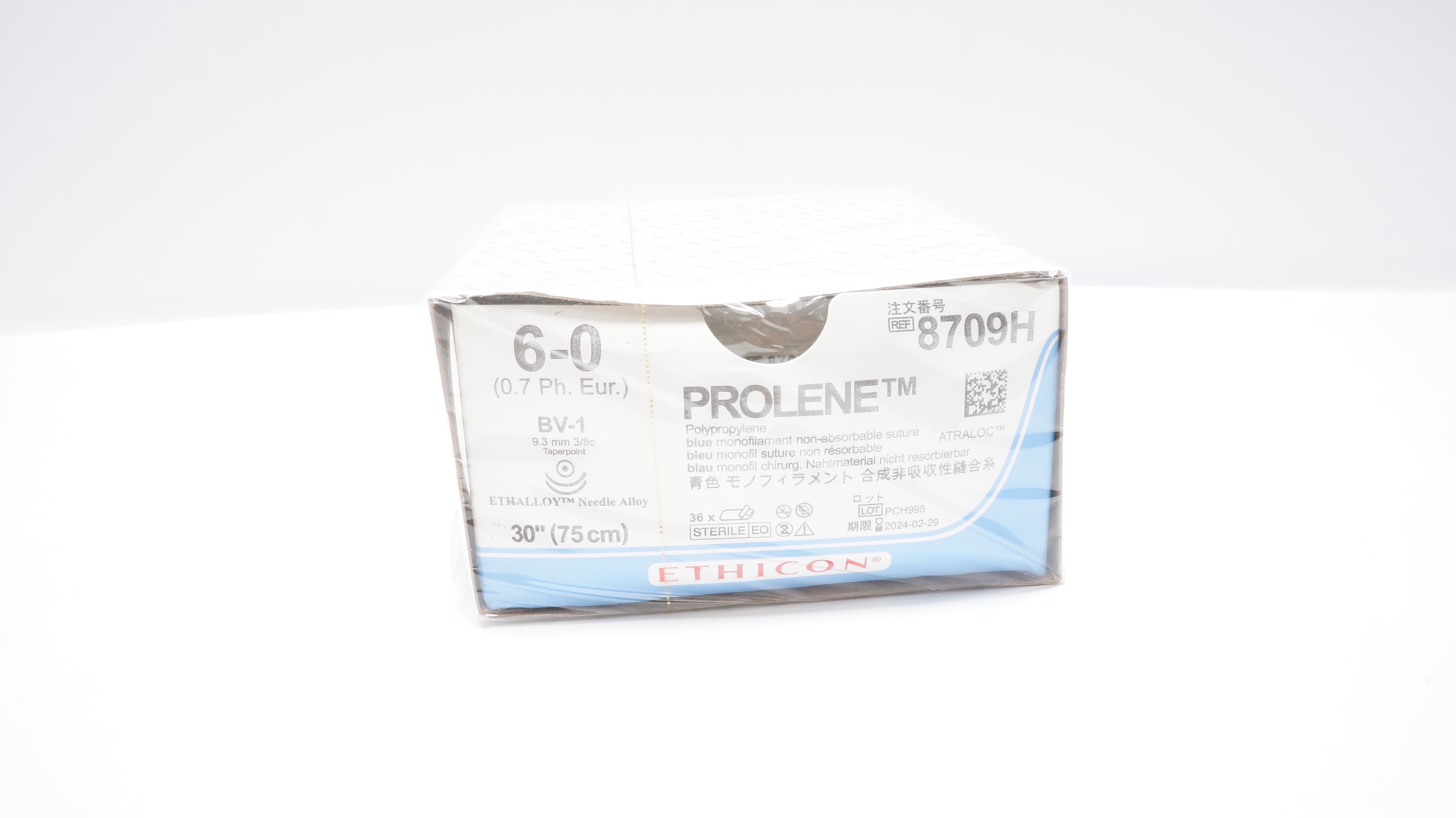Ethicon 8709H 6-0 Prolene Stre BV-1 9.3mm 3/8c Taperpoint 30 inch(x) - Box of 36