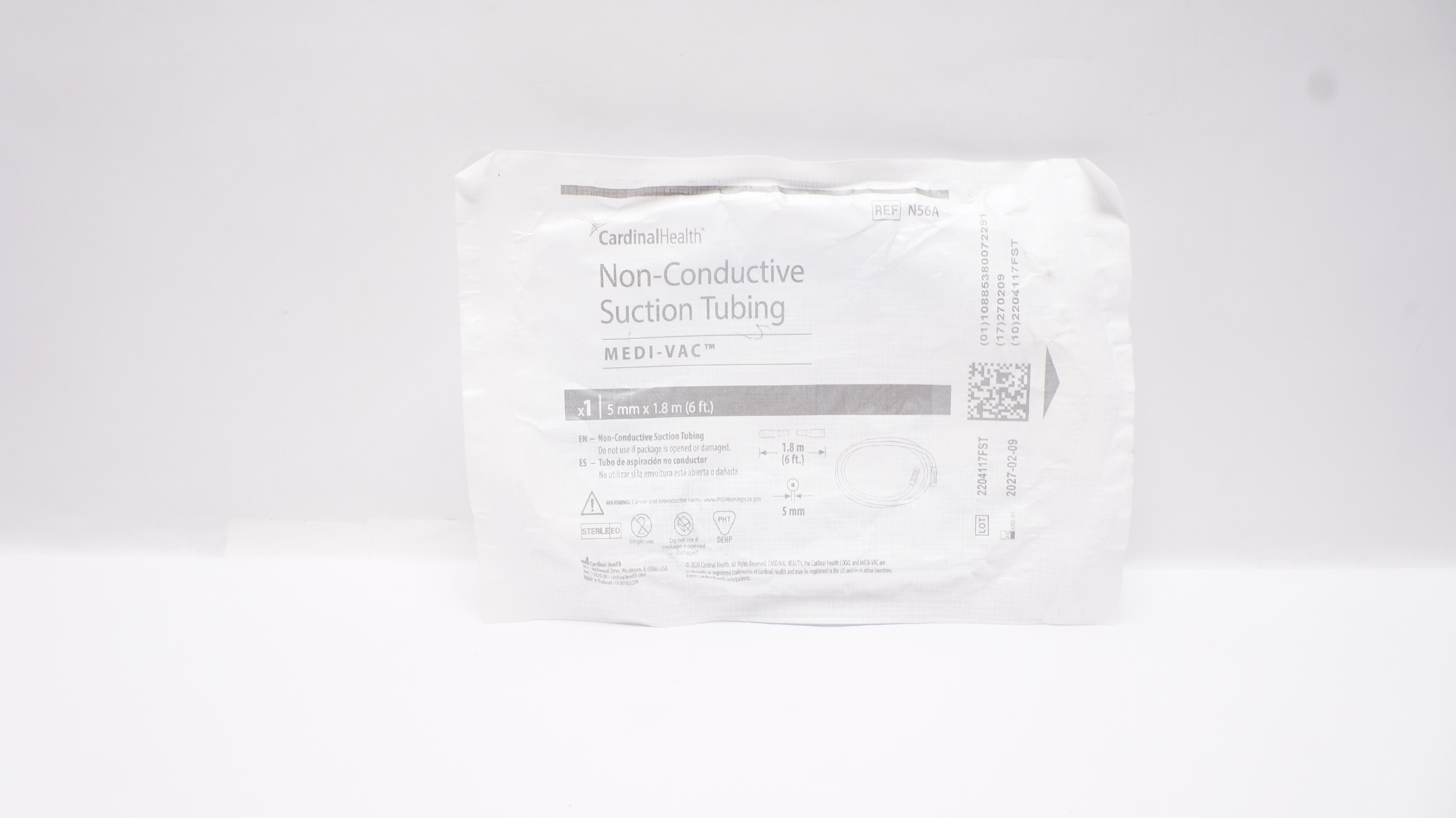 Cardinal Health N56A Medi-Vac Non-Conductive Suction Tubing 5mm x 6Ft