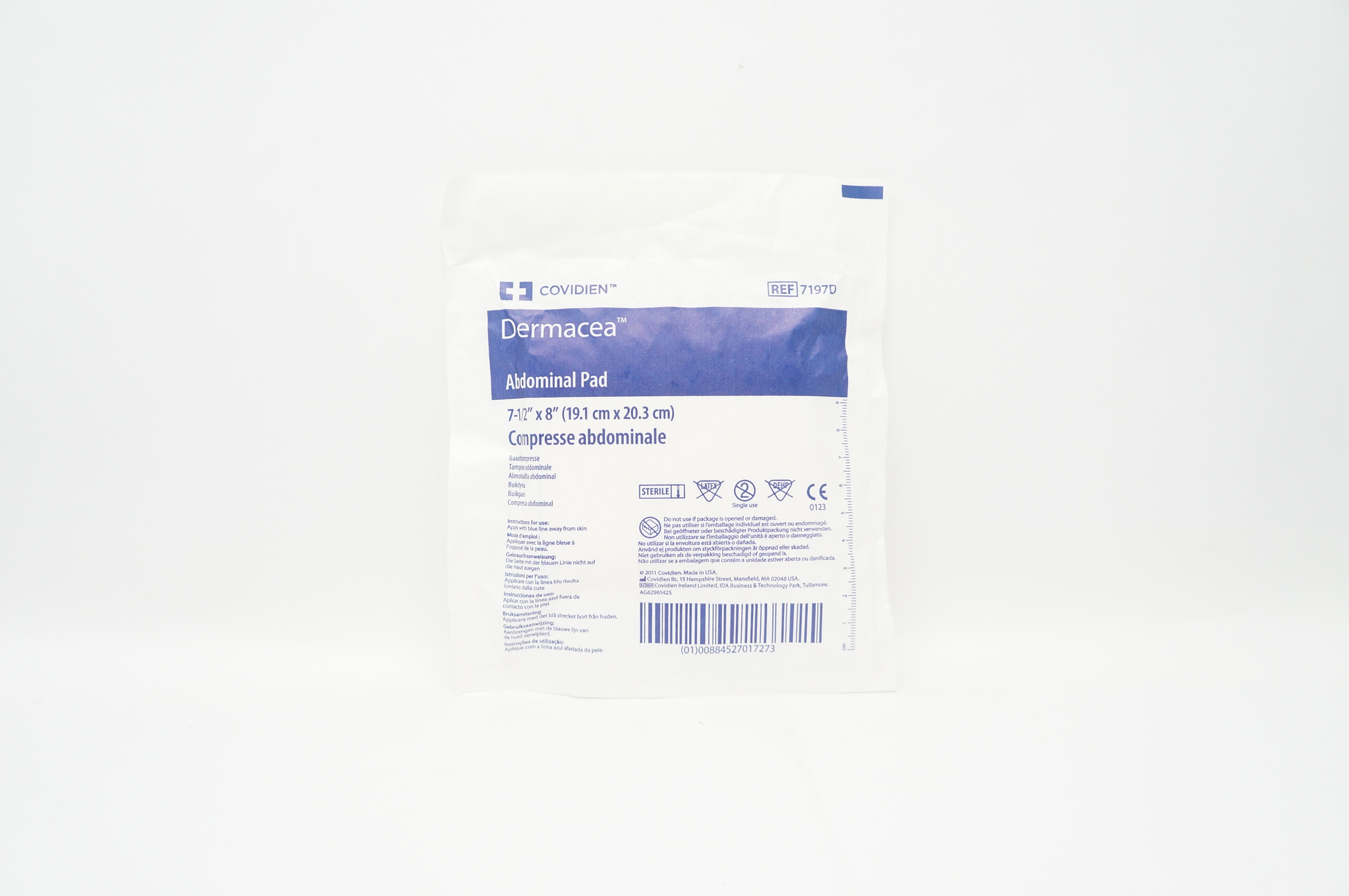 Covidien 7197D Dermacea Abdominal Pad 7-1/2Inch x 8Inch