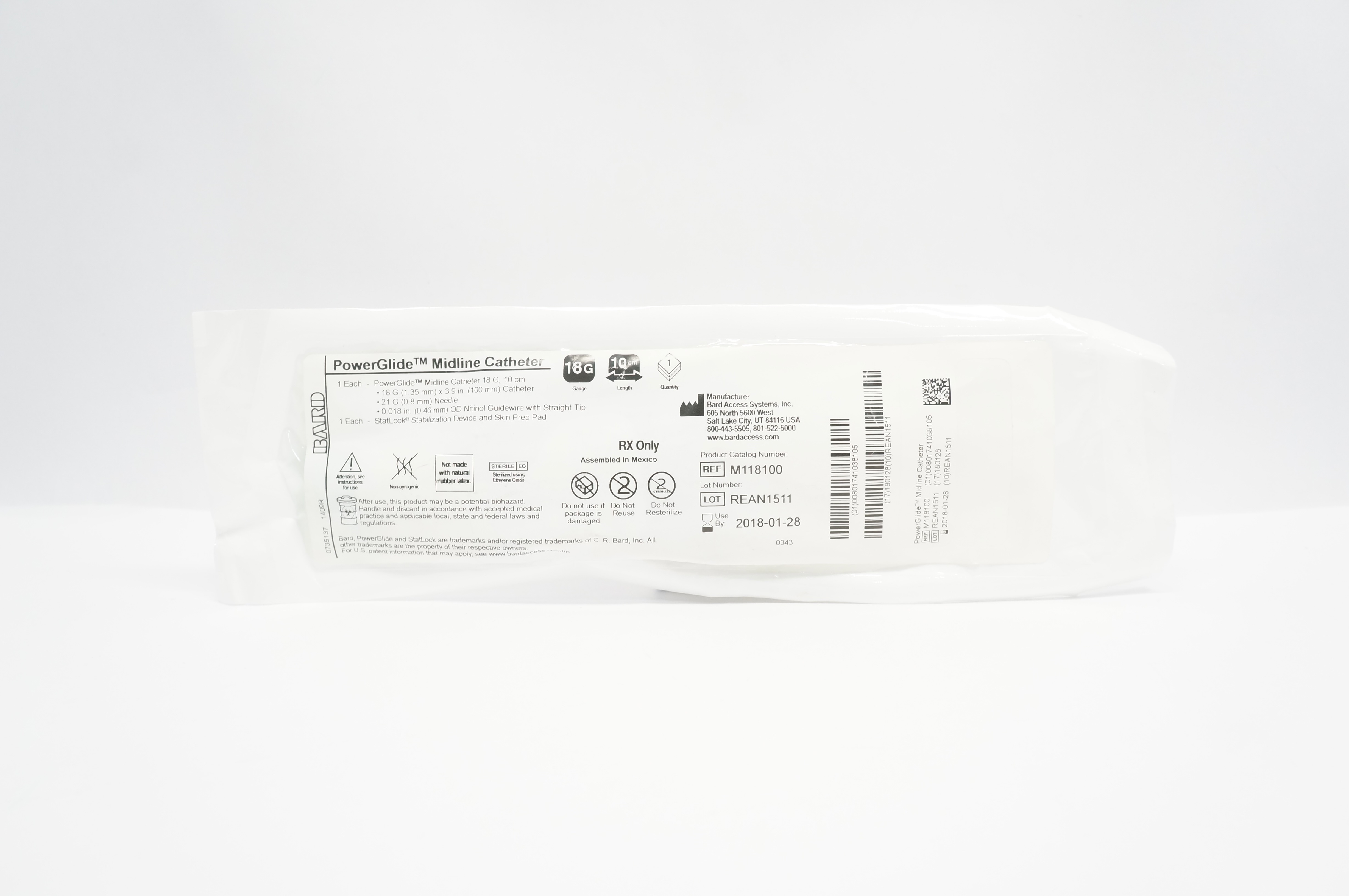 Bard M118100 PowerGlide Midline Cath. 18G x 10cm (x)