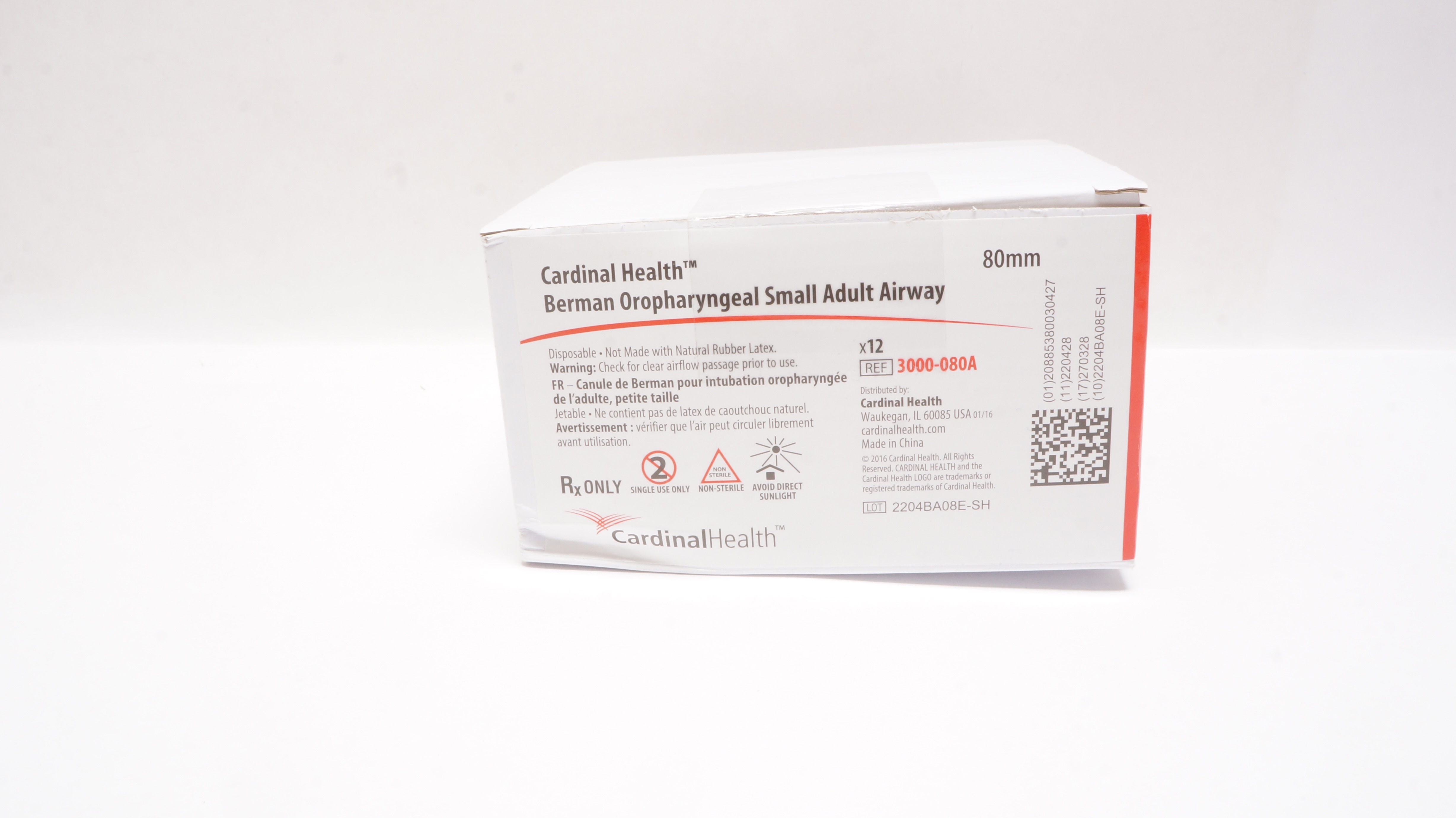 Cardinal Health 3000-080A Berman Oropharyngeal Small Adult Airway 80mm-Box of 12