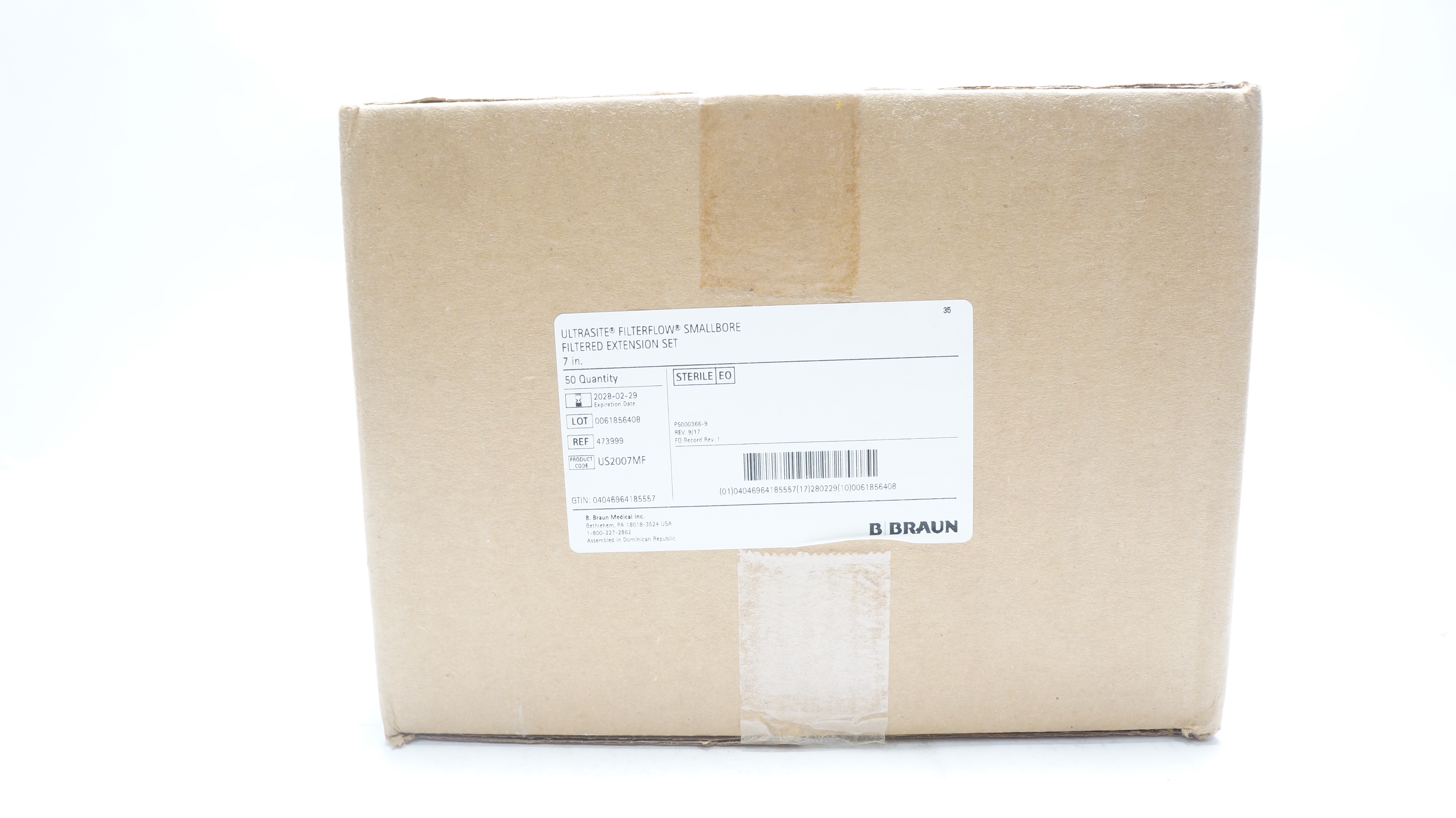 Braun 473999 Ultrasite Filterflow Smallbore Filtered Extension Set 7in-Box of 50