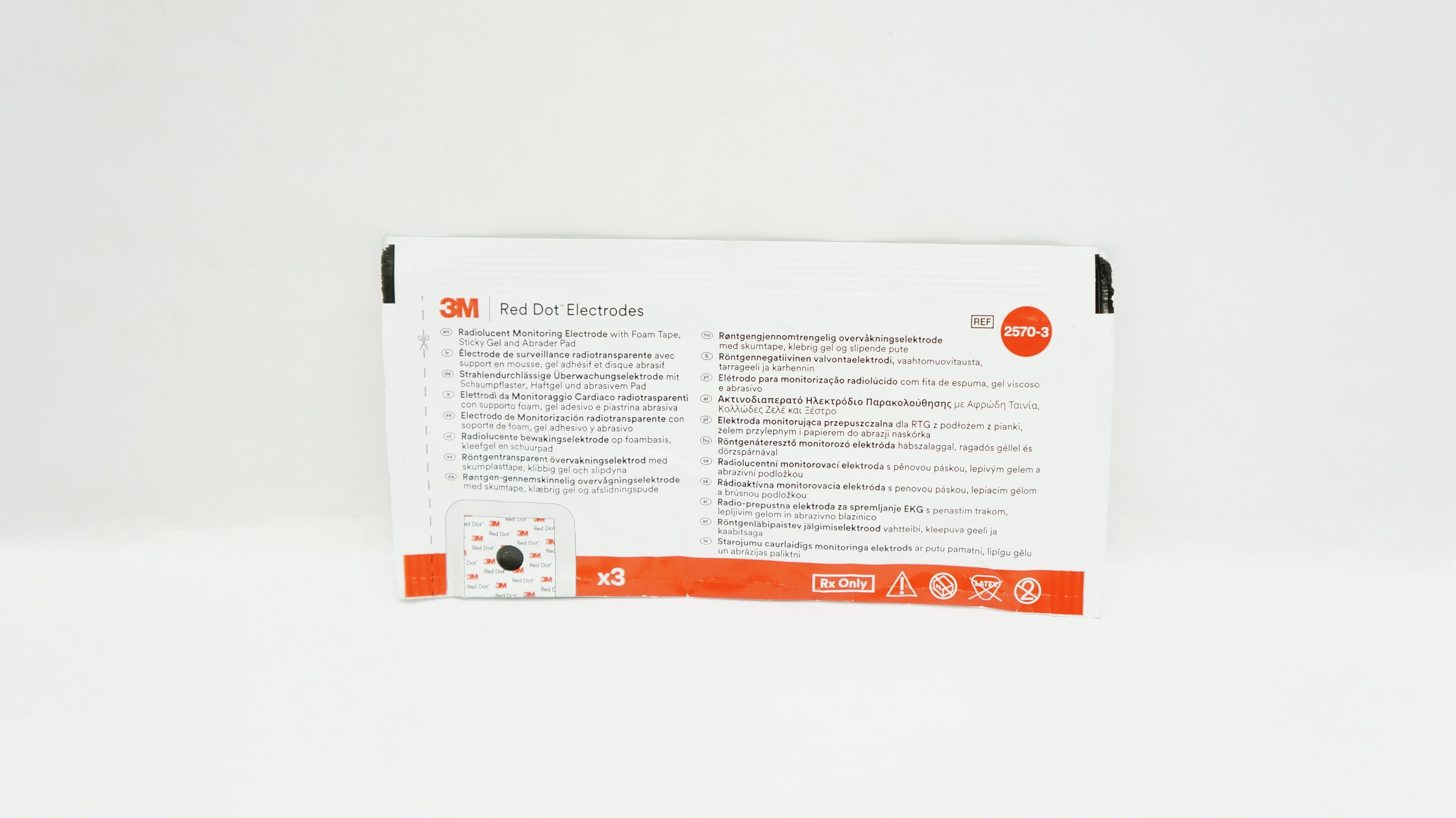 3M 2570-3 Red Dot Radiolucent Monitoring Electrode - Pack of 3