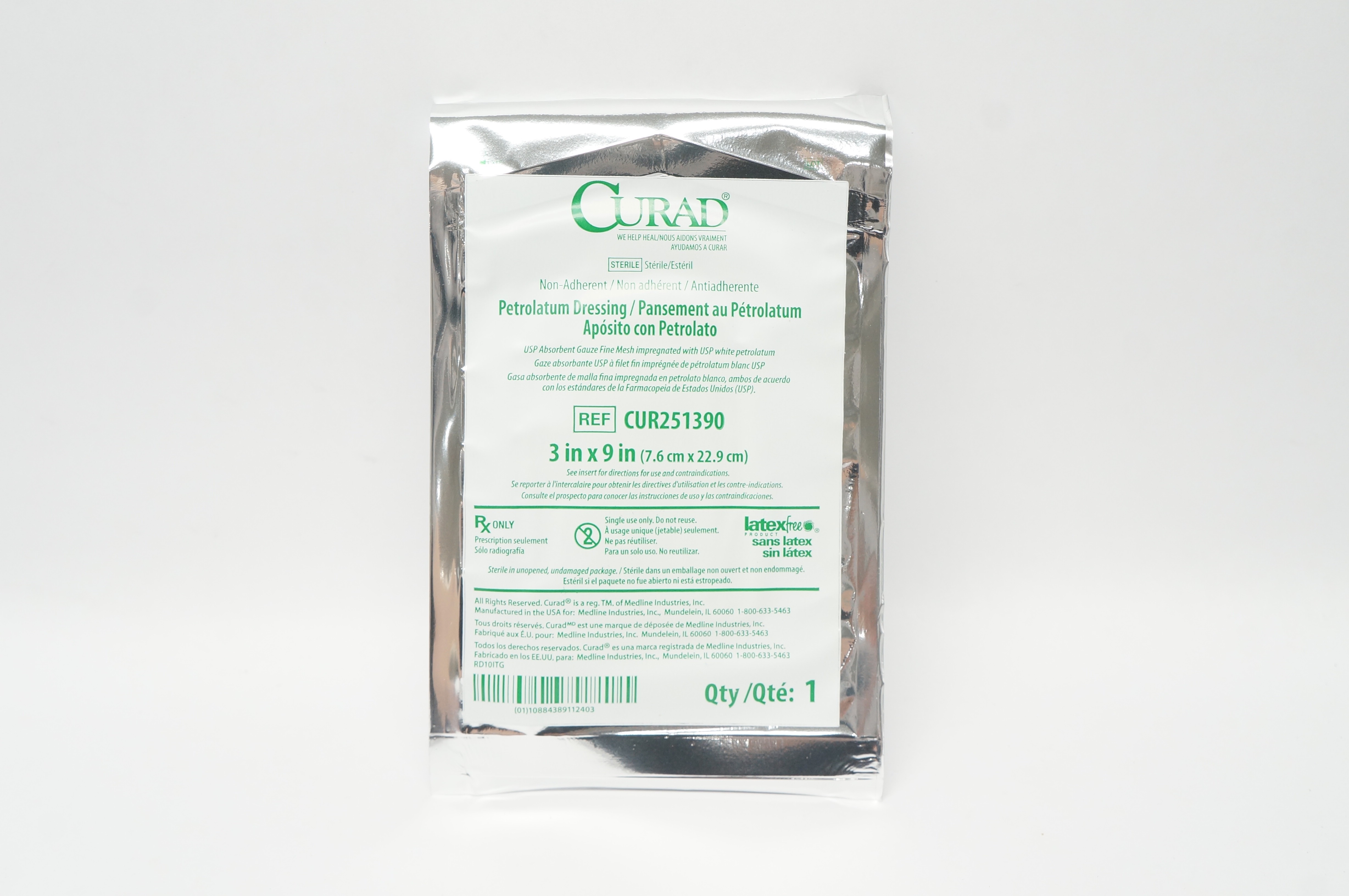 Medline CUR251390 Curad Non-Adherent Petrolatum Dressing 3inch x 9inch (x)