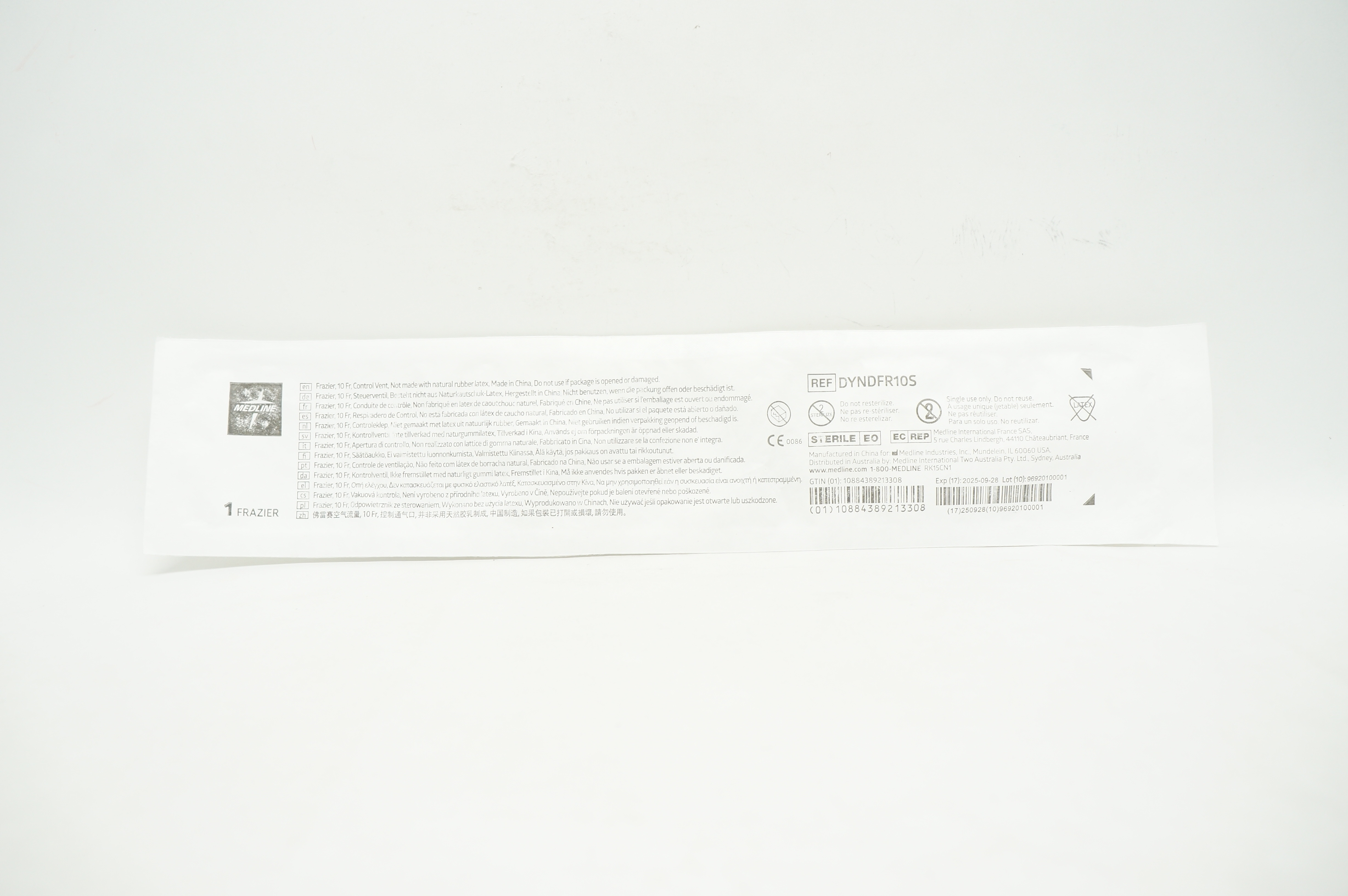 Medline DYNDFR10S Frazier, 10Fr, Control Vent