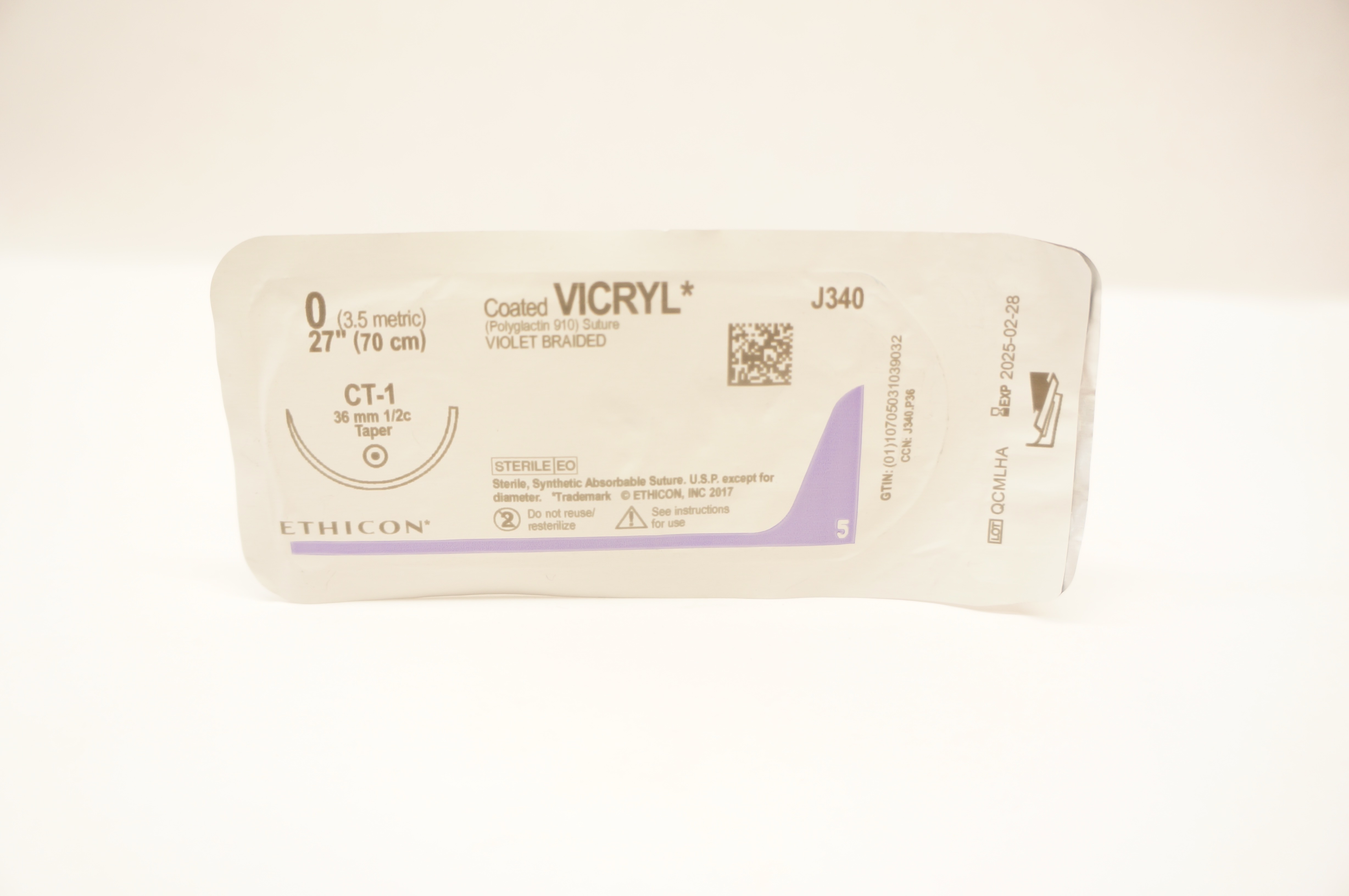 Ethicon J340 0 Coated VICRYL Stre, CT-1 36mm 1/2c Taper, 27inch