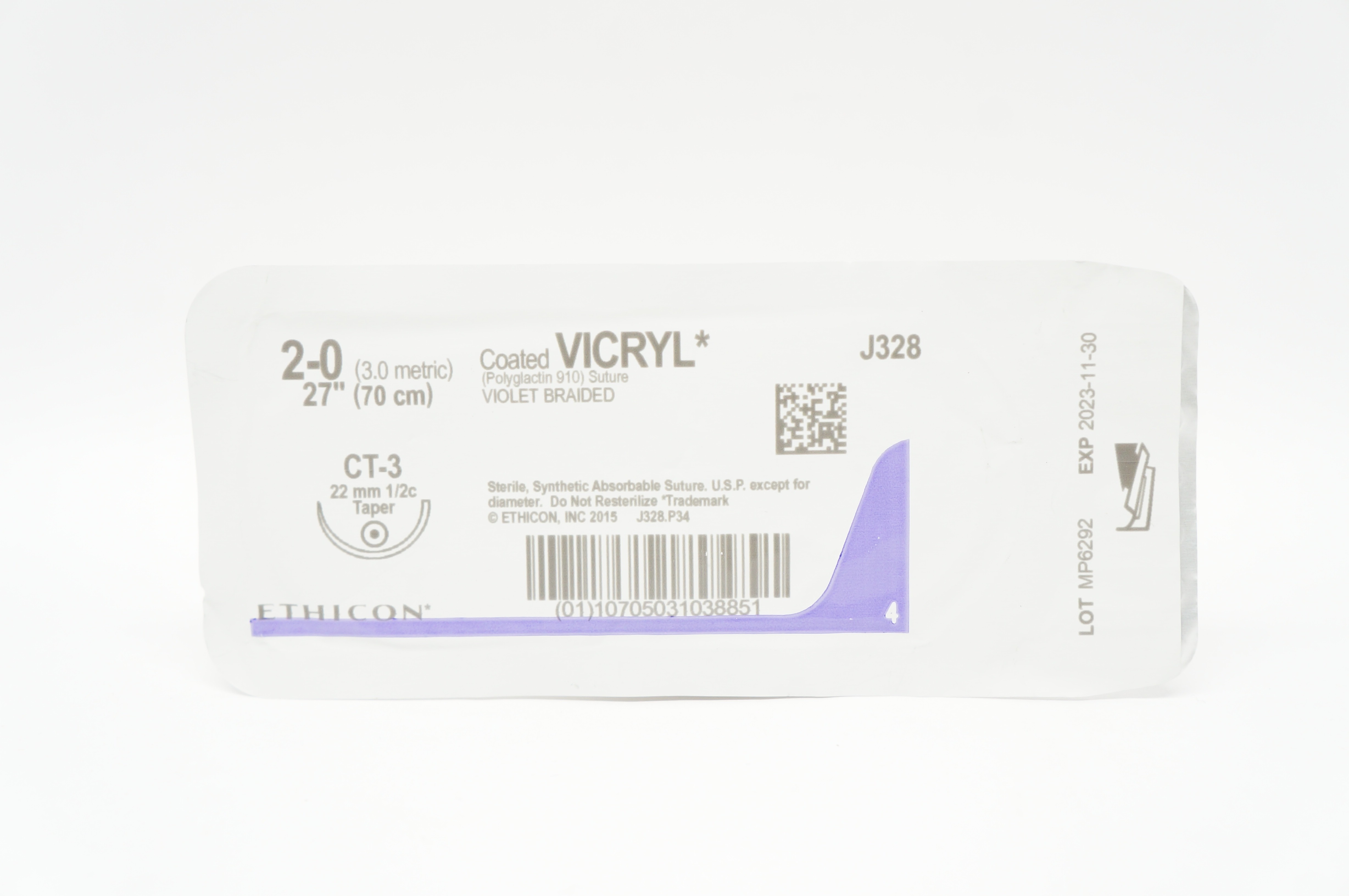 Ethicon J328 2-0 VICRYL CT-3 22mm 1/2c Taper, 27inch