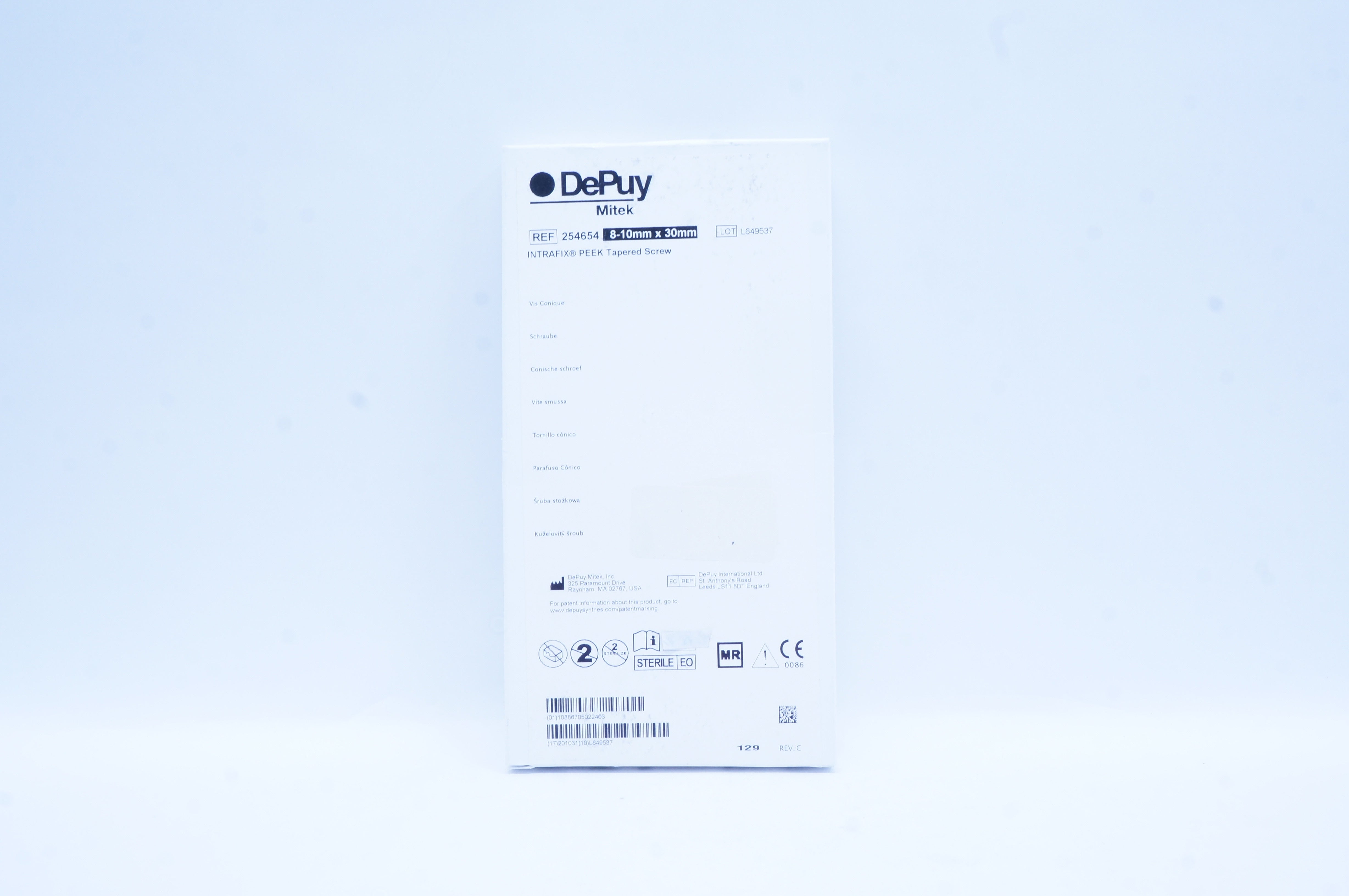 DePuy 254654 Mitek Intrafix Peek Tapered Screw 8-10mm x 30mm (x)