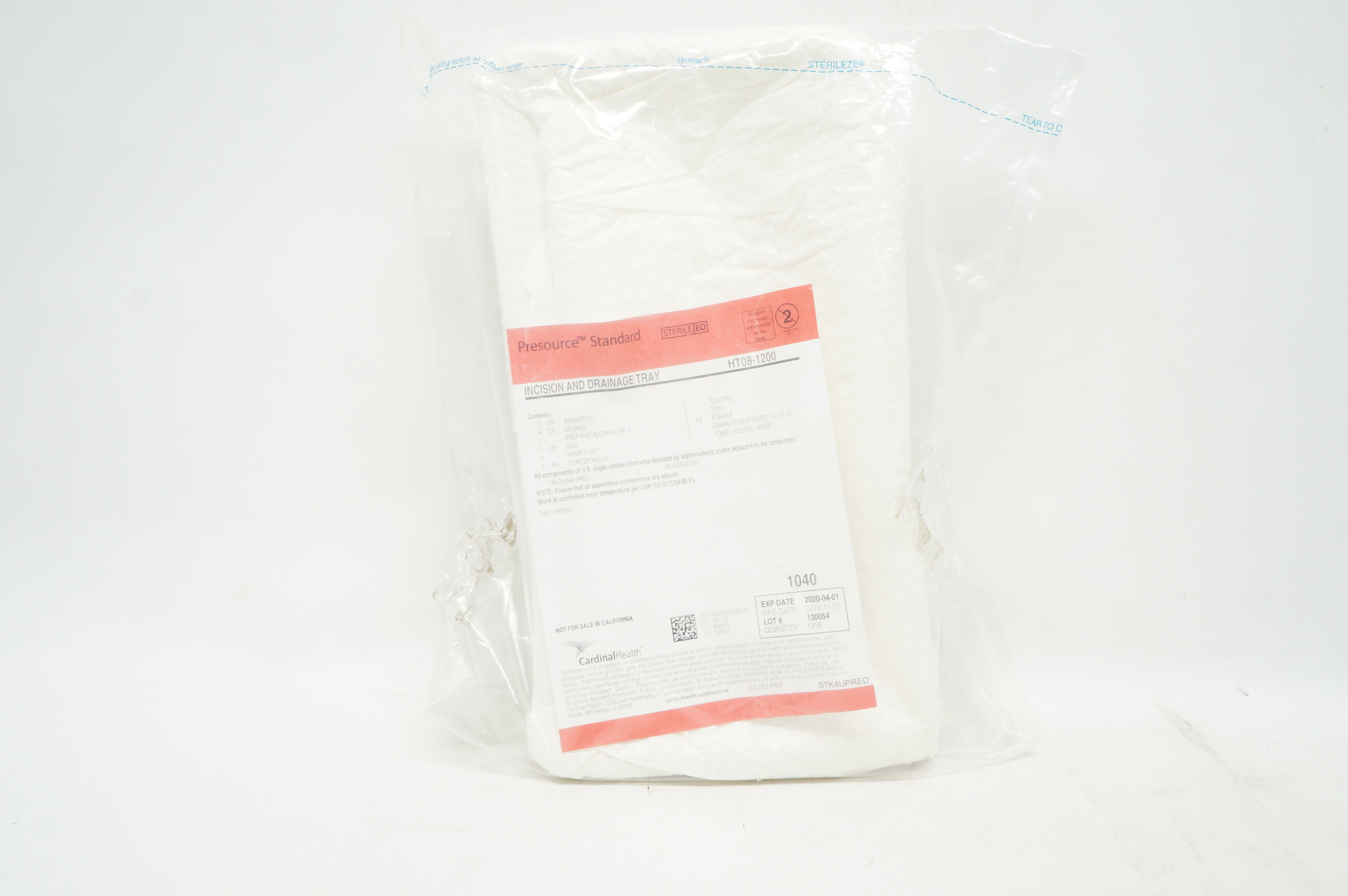 Cardinal Health HT08-1200 Presource Standard Incision And Drainage Tray (x)