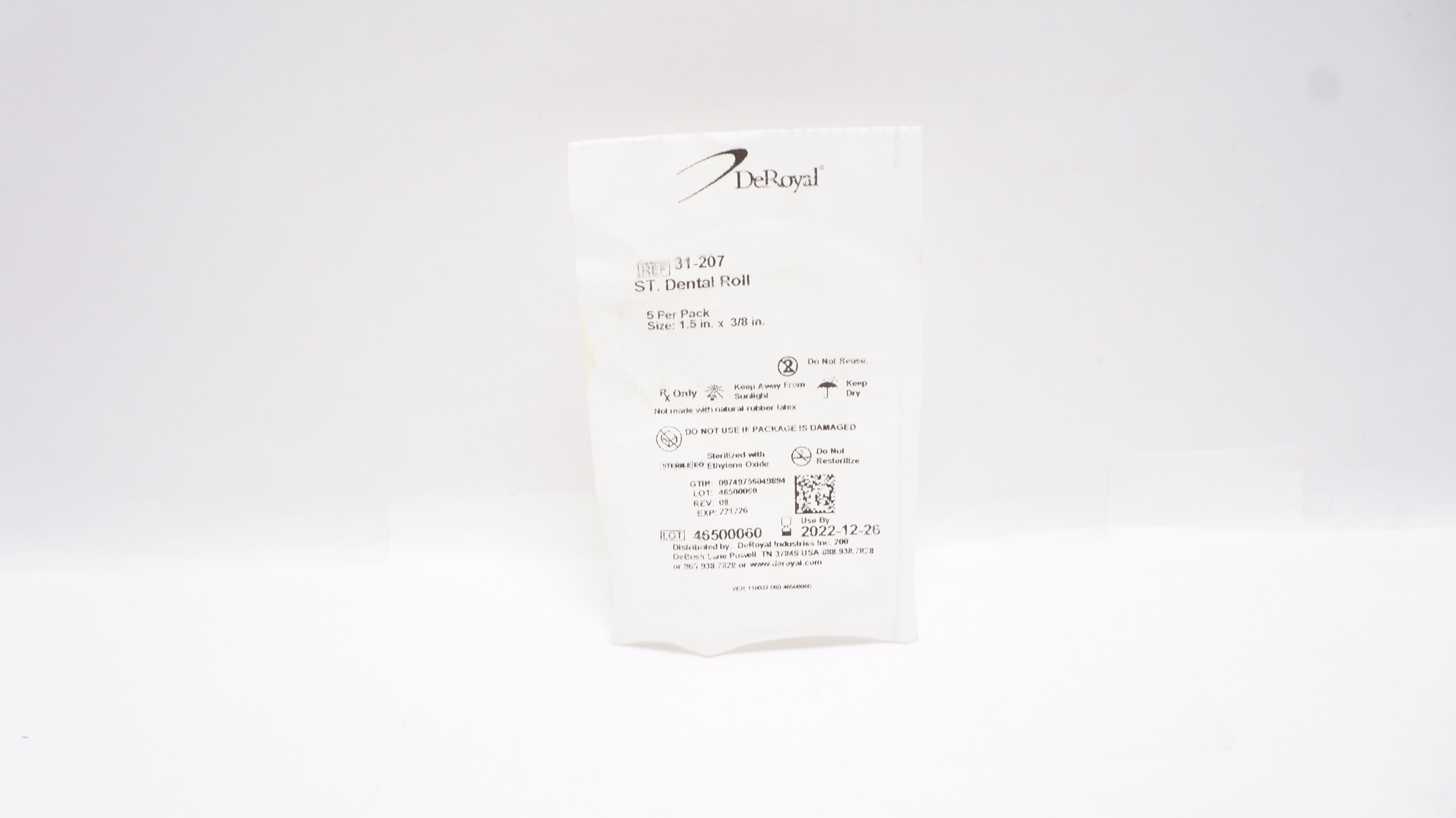 DeRoyal 31-207 ST Dental Roll, Size 1.5 x 3/8inch (x) - Pack of 5