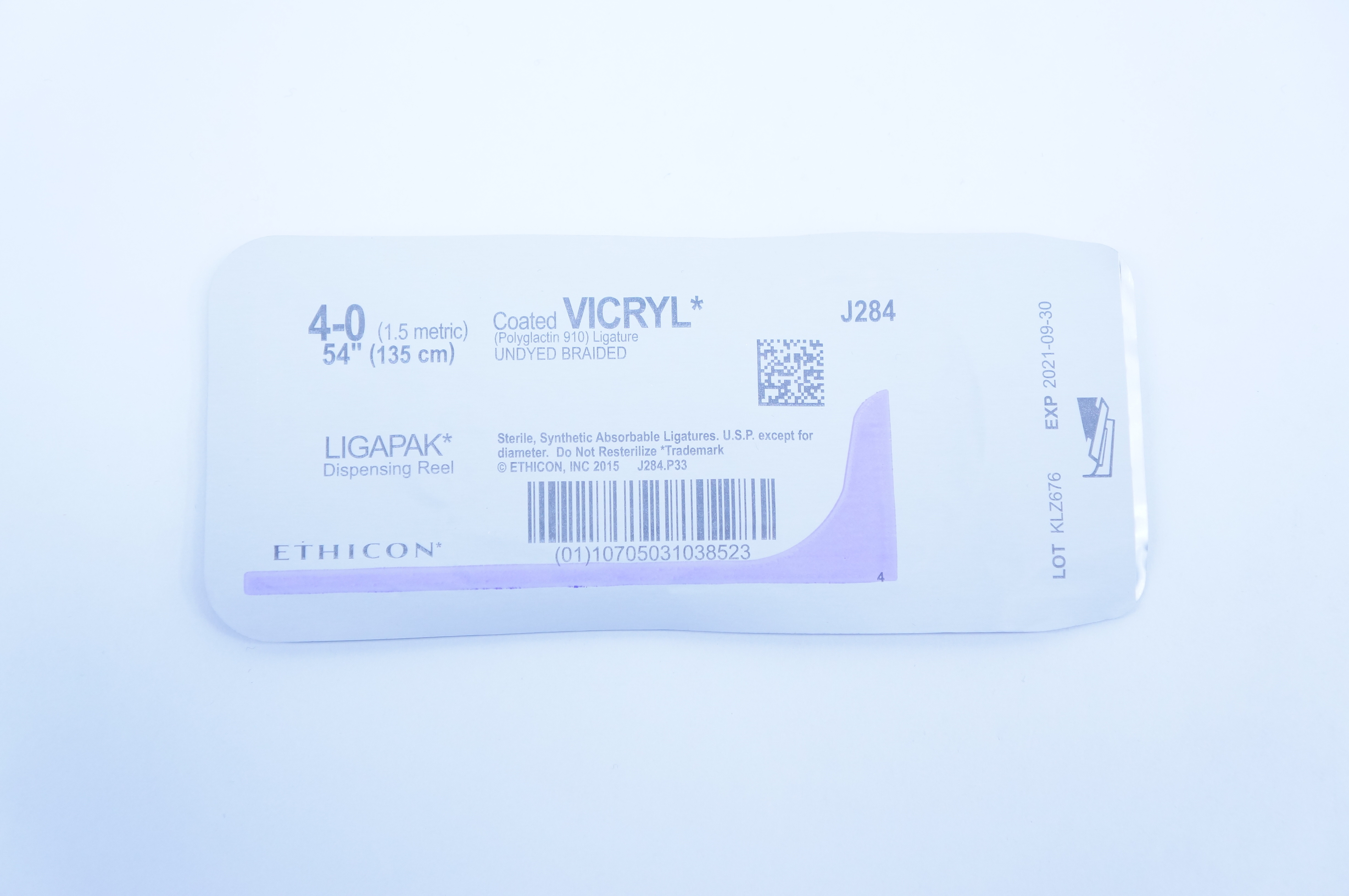 Ethicon J284 4-0 Vicryl, Undyed Braided, 54in Ligapak Dispensing Reel
