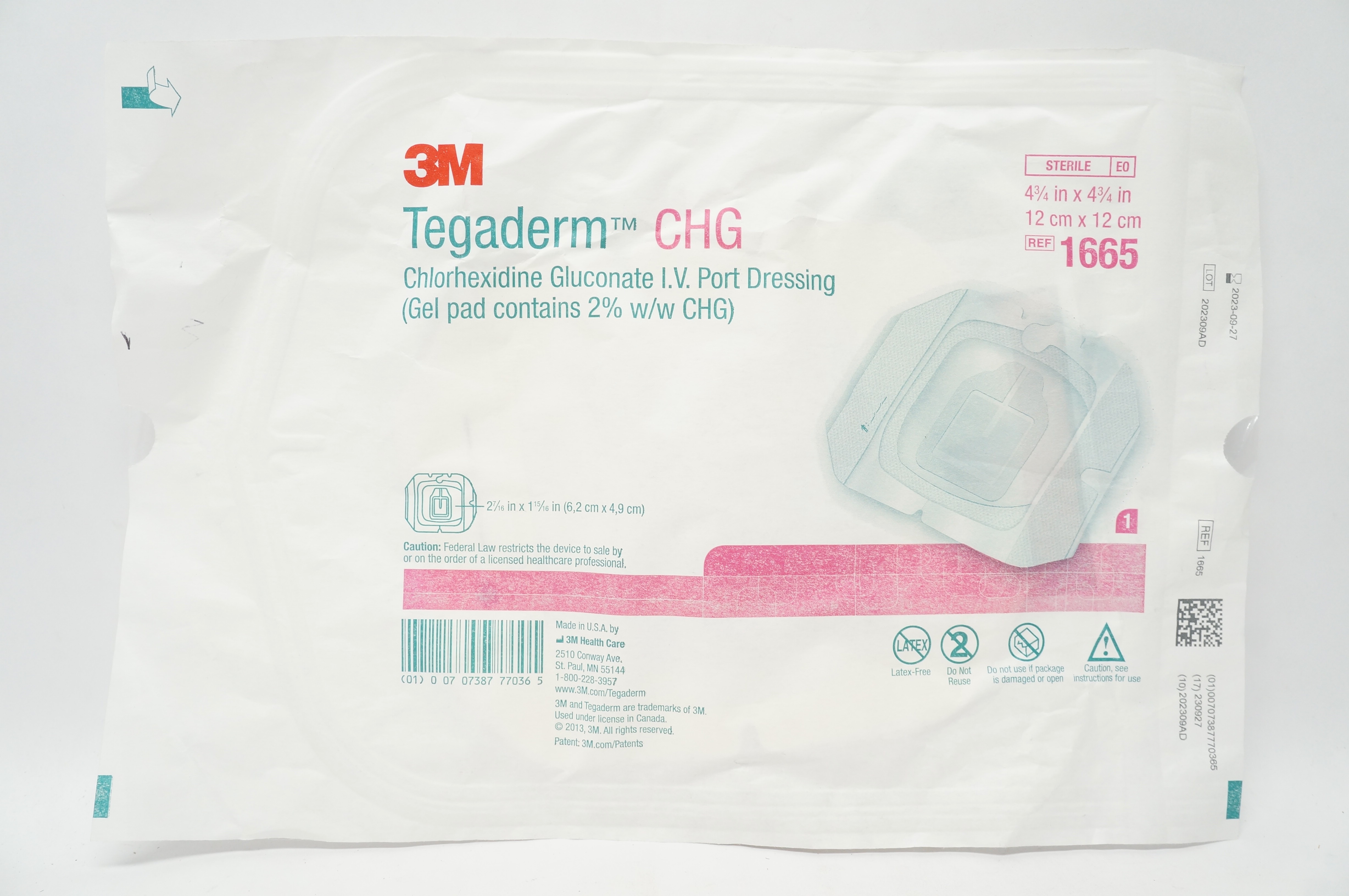 3M 1665 Tegaderm Chlorhexidine Gluconate IV Port Dressing 4 3/4 x 4 3/4inch (x)