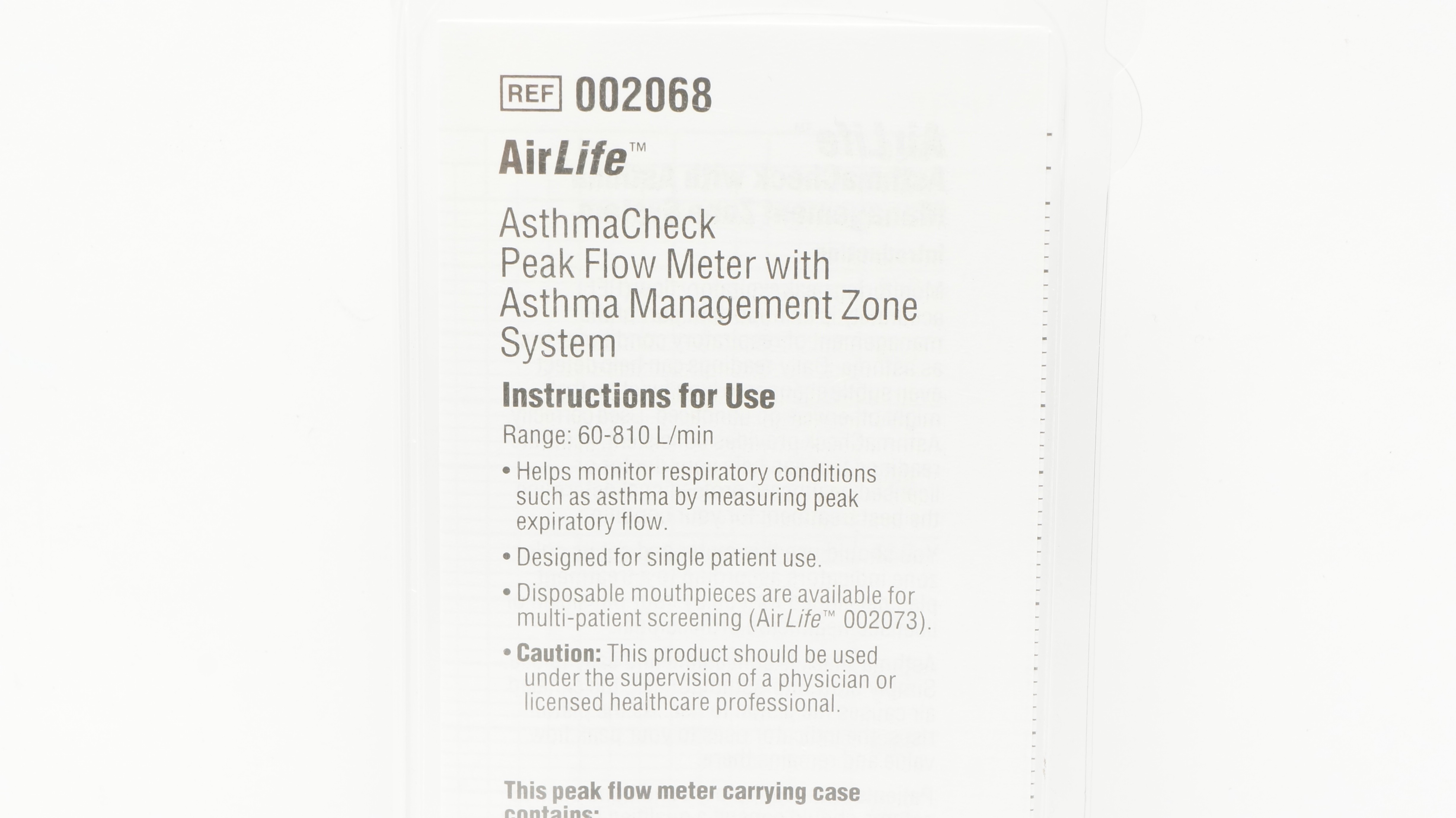 Cardinal Health 002068 AirLife AsthmaCheck Peak Flow Meter 60-810 L/min