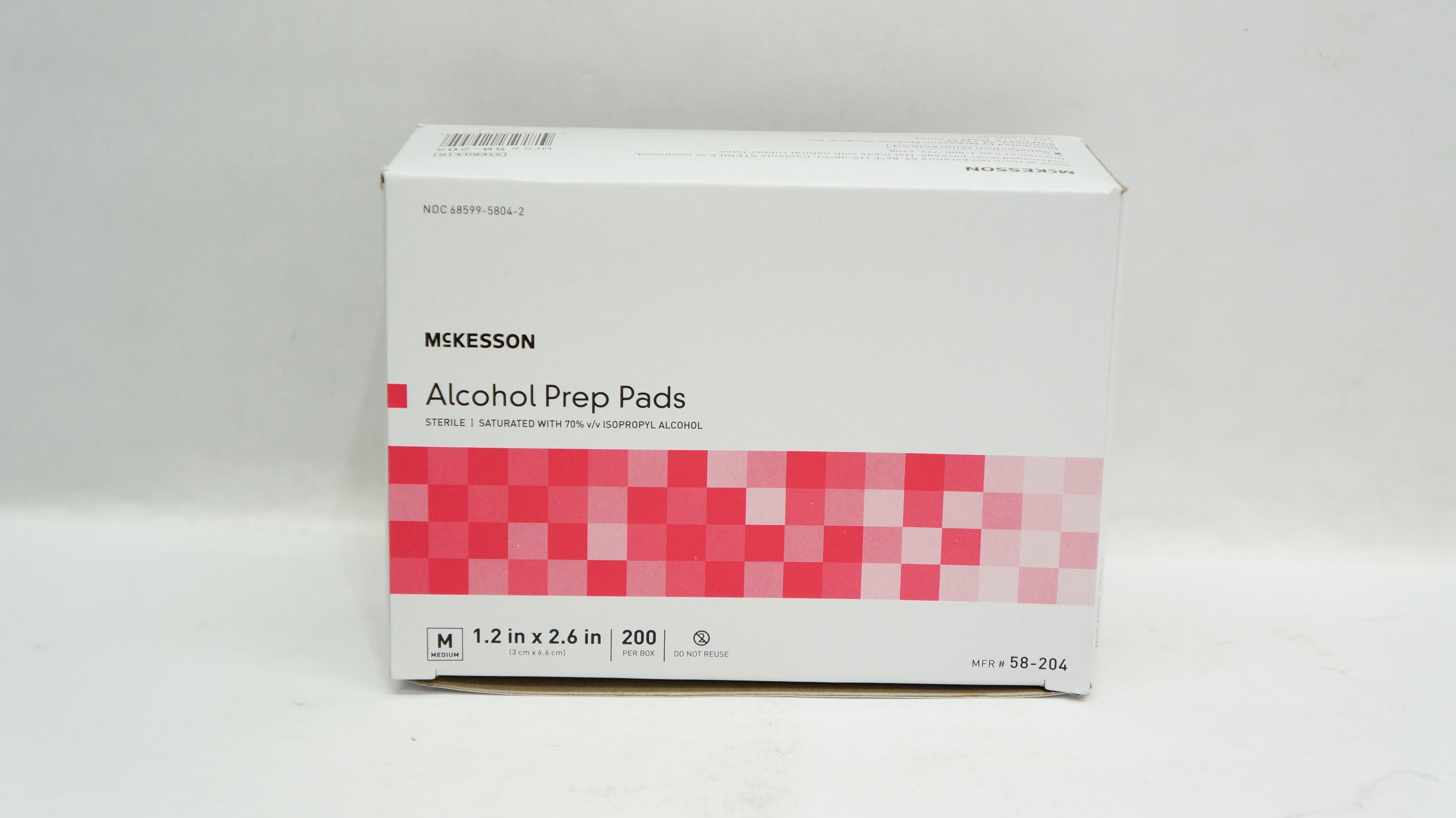McKesson 58-204 Alcohol Prep Pads, Medium 1.2 inch x 2.6 inch (x) - Box of 200