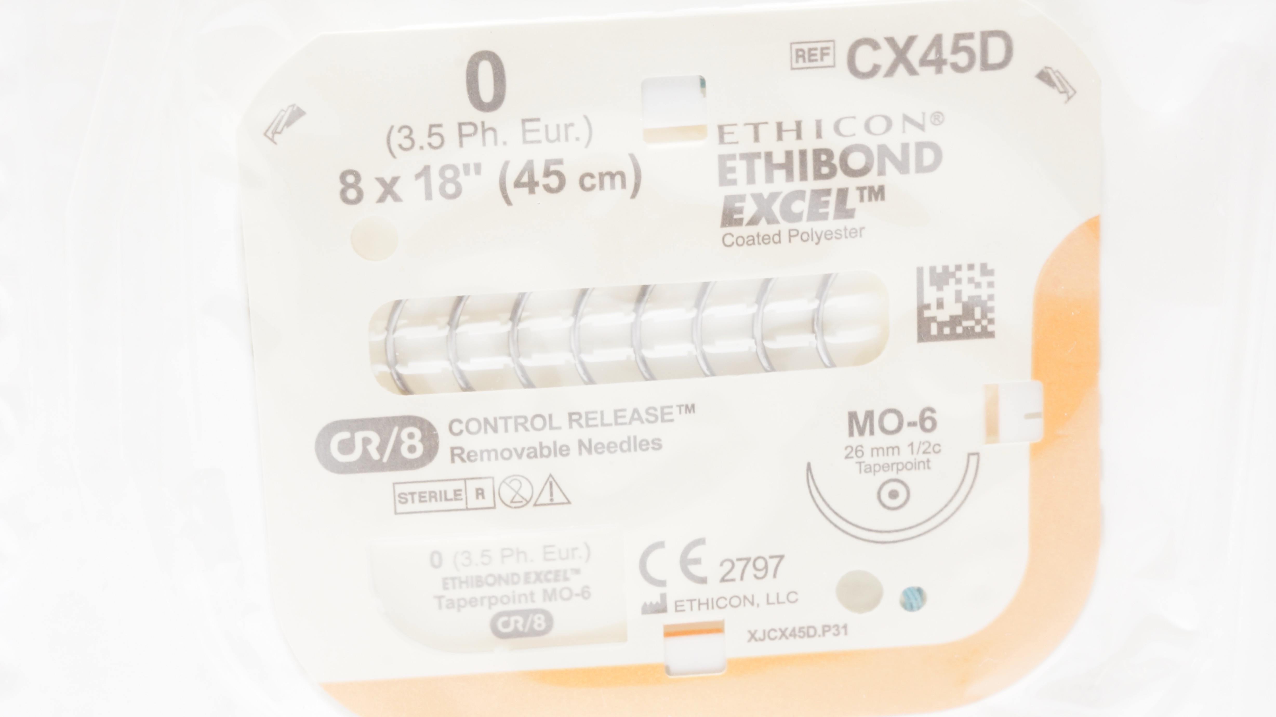 Ethicon CX45D 0 Ethibond Excel Braided Stre MO-6 26mm 1/2c Taperpoint, 18 inch
