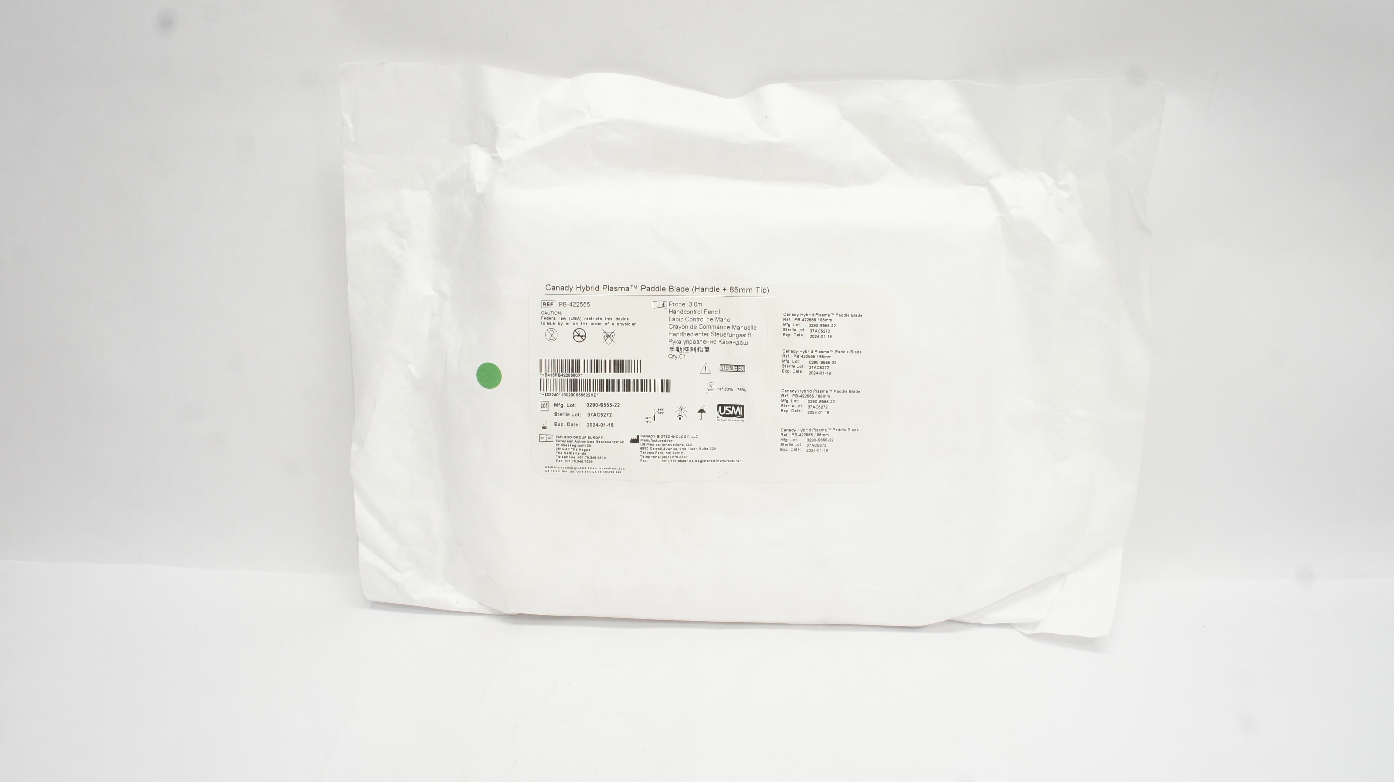 Canady Biotechnology PB-422555 Hybrid Plasma Paddle Blade (Handle + 85mm Tip)